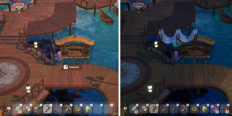 Coral Island Hidden Basket Sign On Pier