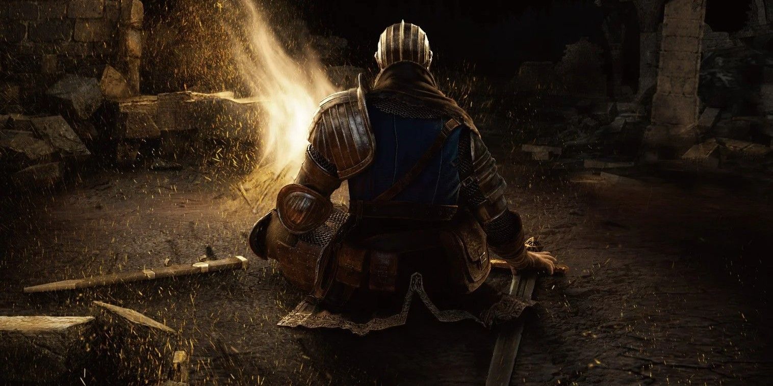 Dark Souls box art depicting the main character in front of a bonfire