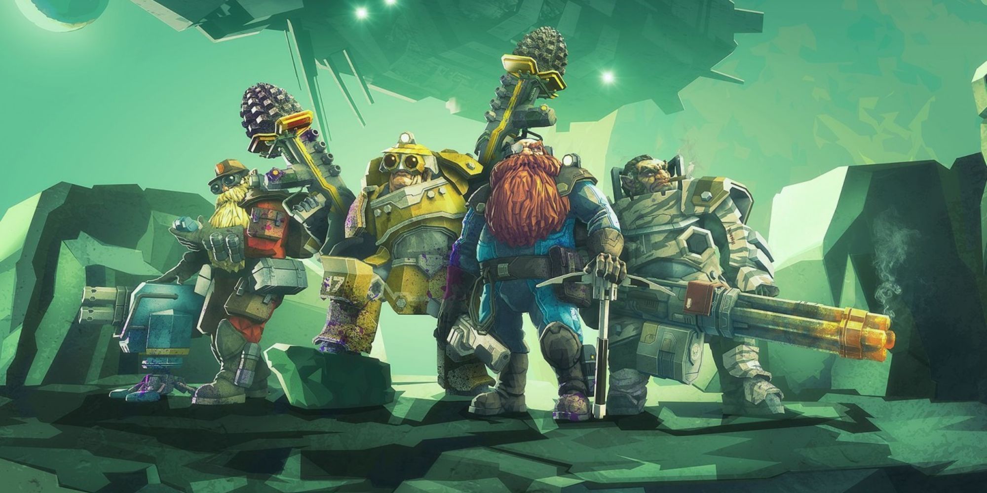 Deep Rock Galactic Dwarven Miners Posing With Equipment