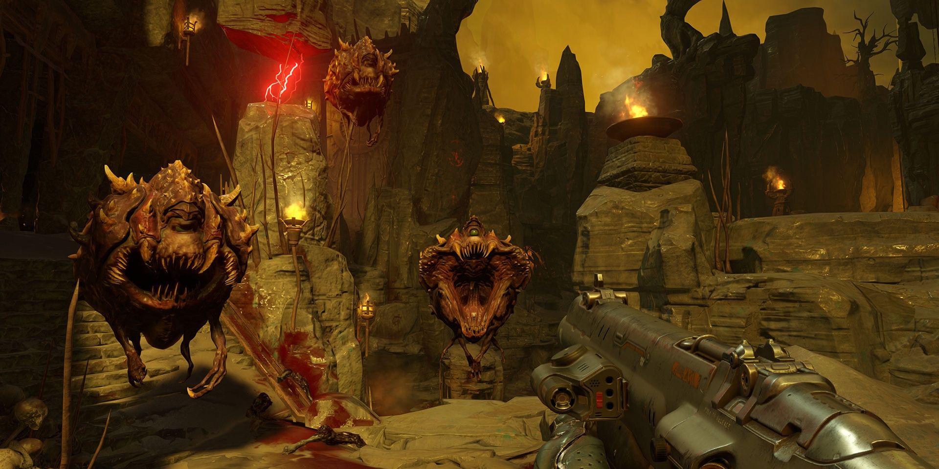 A cacodemon is about to attack in Doom 2016