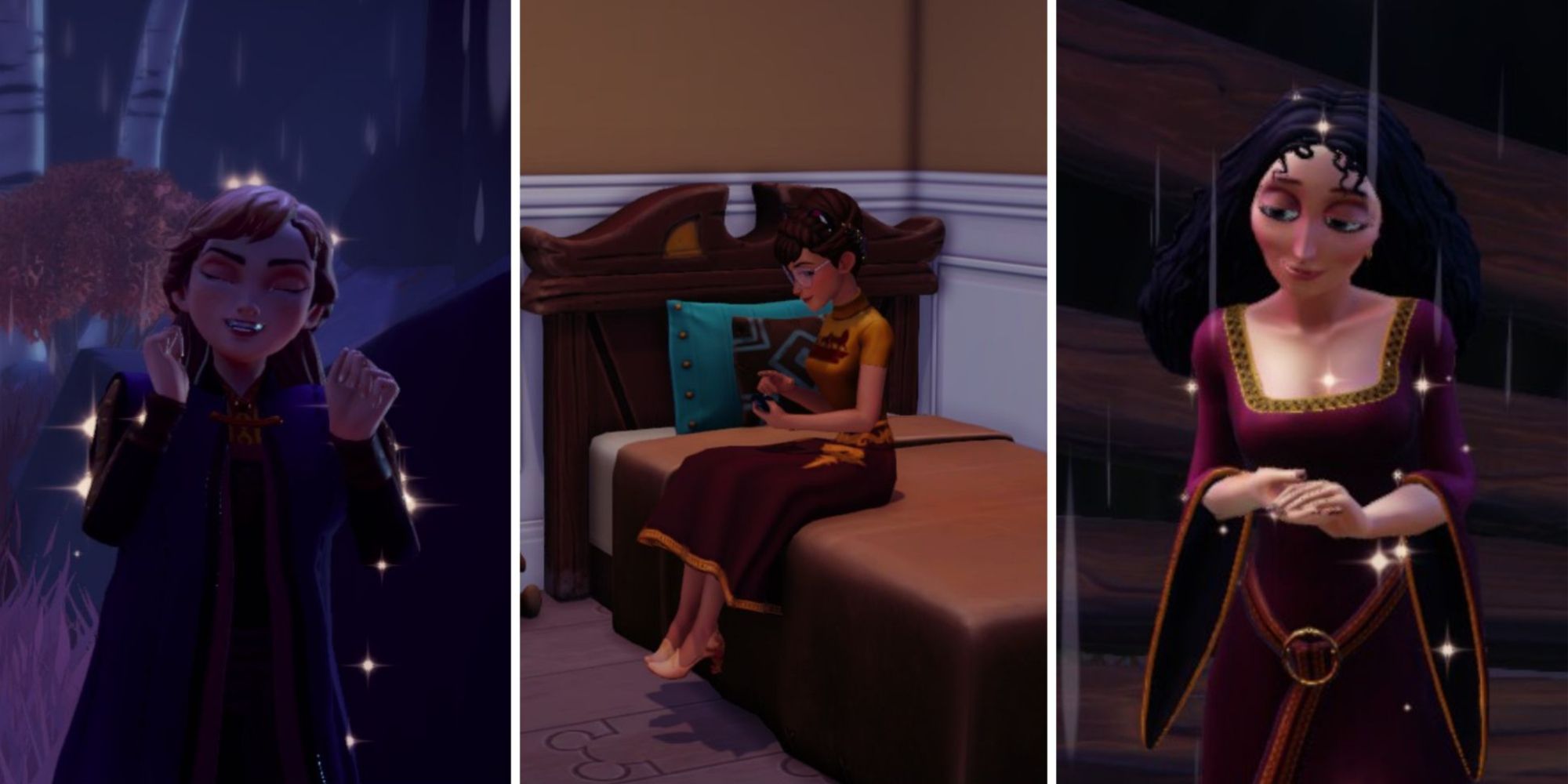 Disney Dreamlight Valley - Anna emozionata, giocatrice a letto, madre Gothel-1