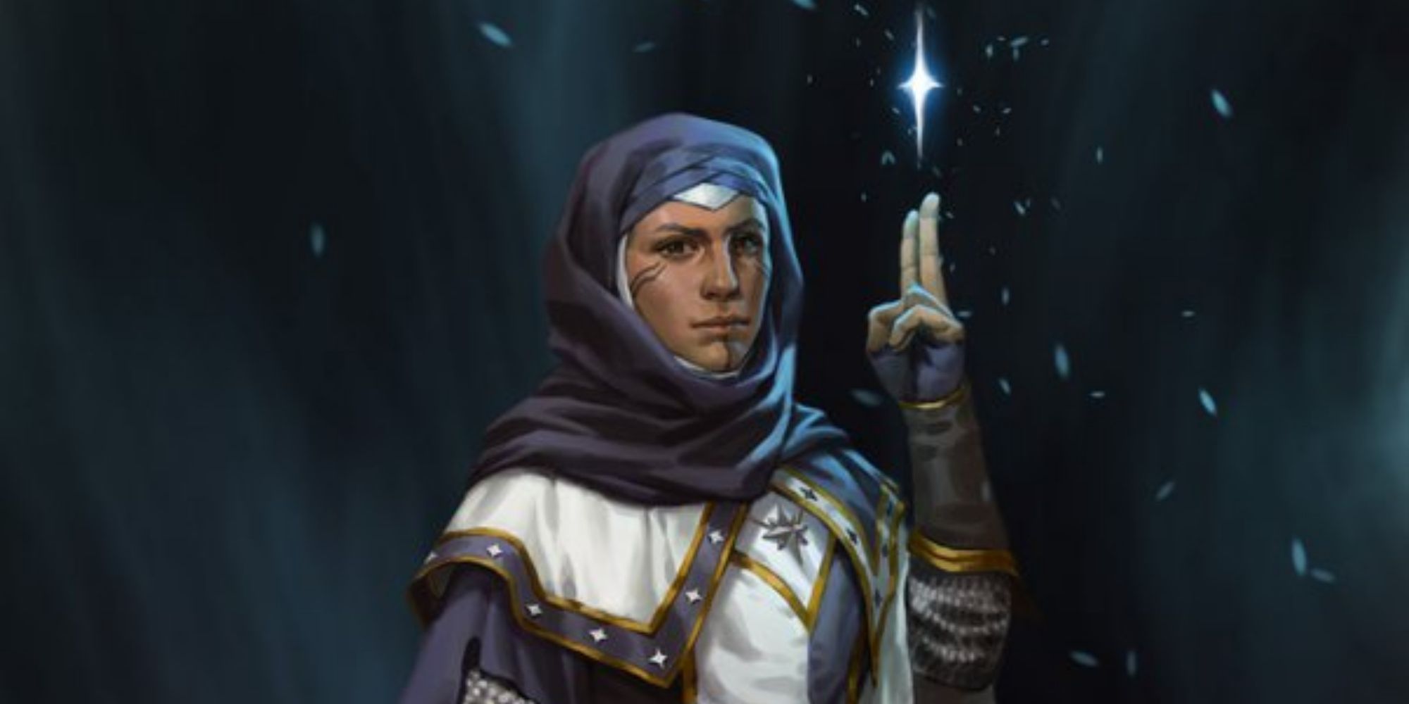 A lone figure holding up two fingers with a magic spark emitting from them in Dungeons & Dragons.