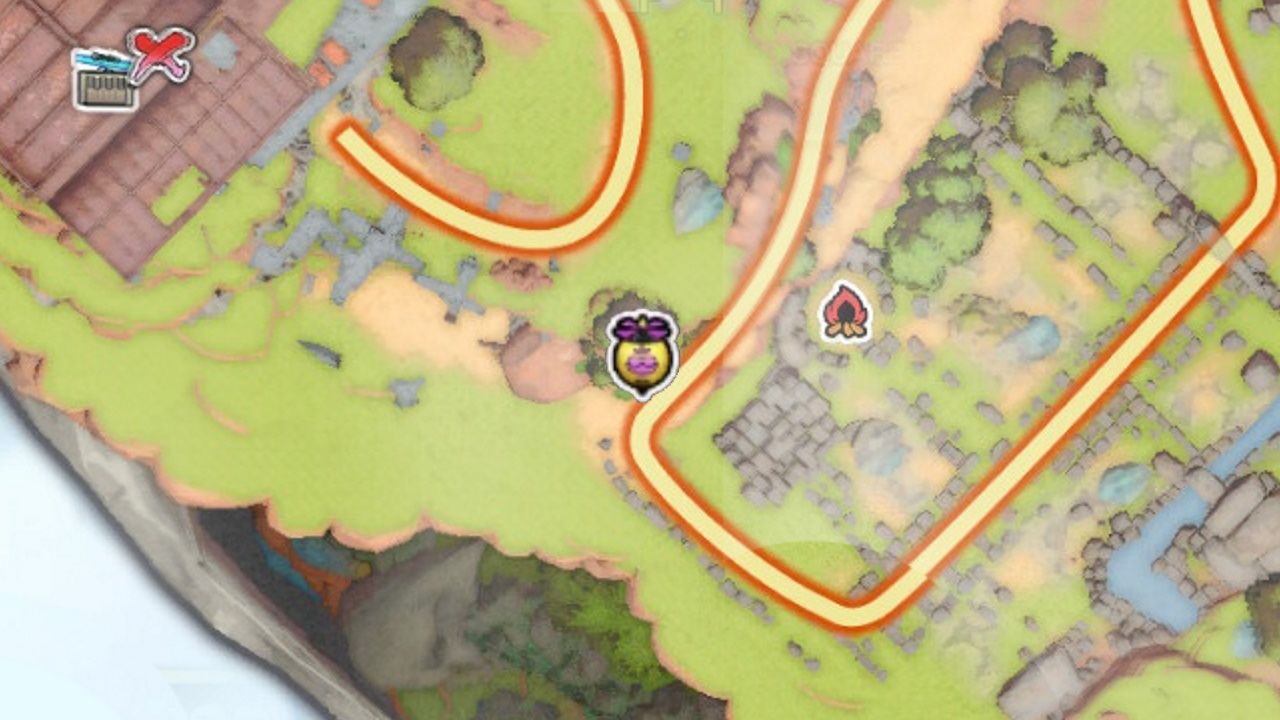 Сокровища Dragon Quest, воздушные шары в Патерноггине, воздушный шар, плывущий перед скалой на западной стороне, как видно на карте