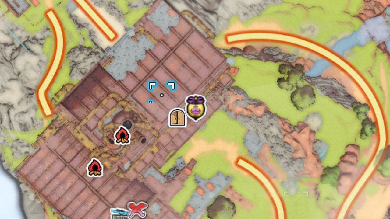 Сокровища Dragon Quest, воздушные шары в Патерноггине, воздушный шар, парящий перед фабрикой, как видно на карте-1