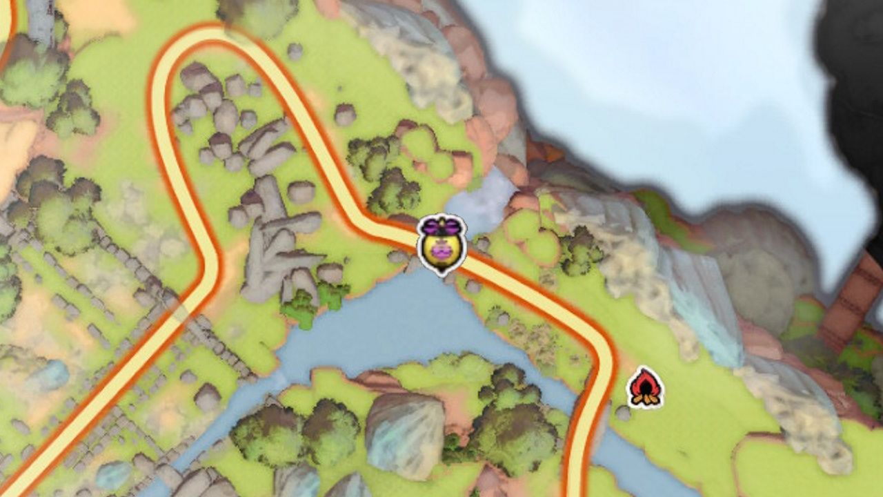 Сокровища Dragon Quest, воздушные шары в Патерноггине, воздушный шар, прячущийся под каменным мостом, как видно на карте