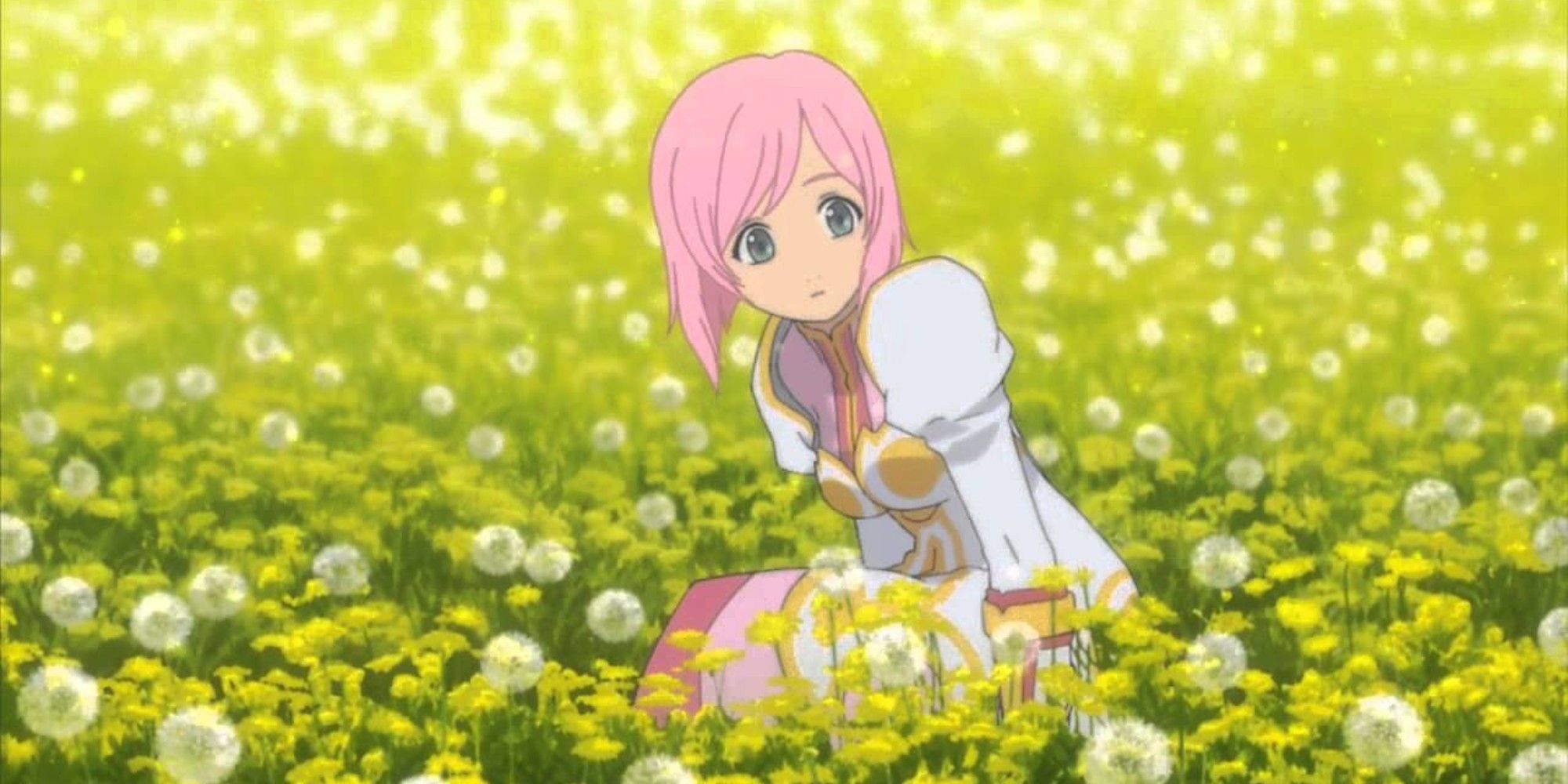 Estelle gets startles while sitting in flowers