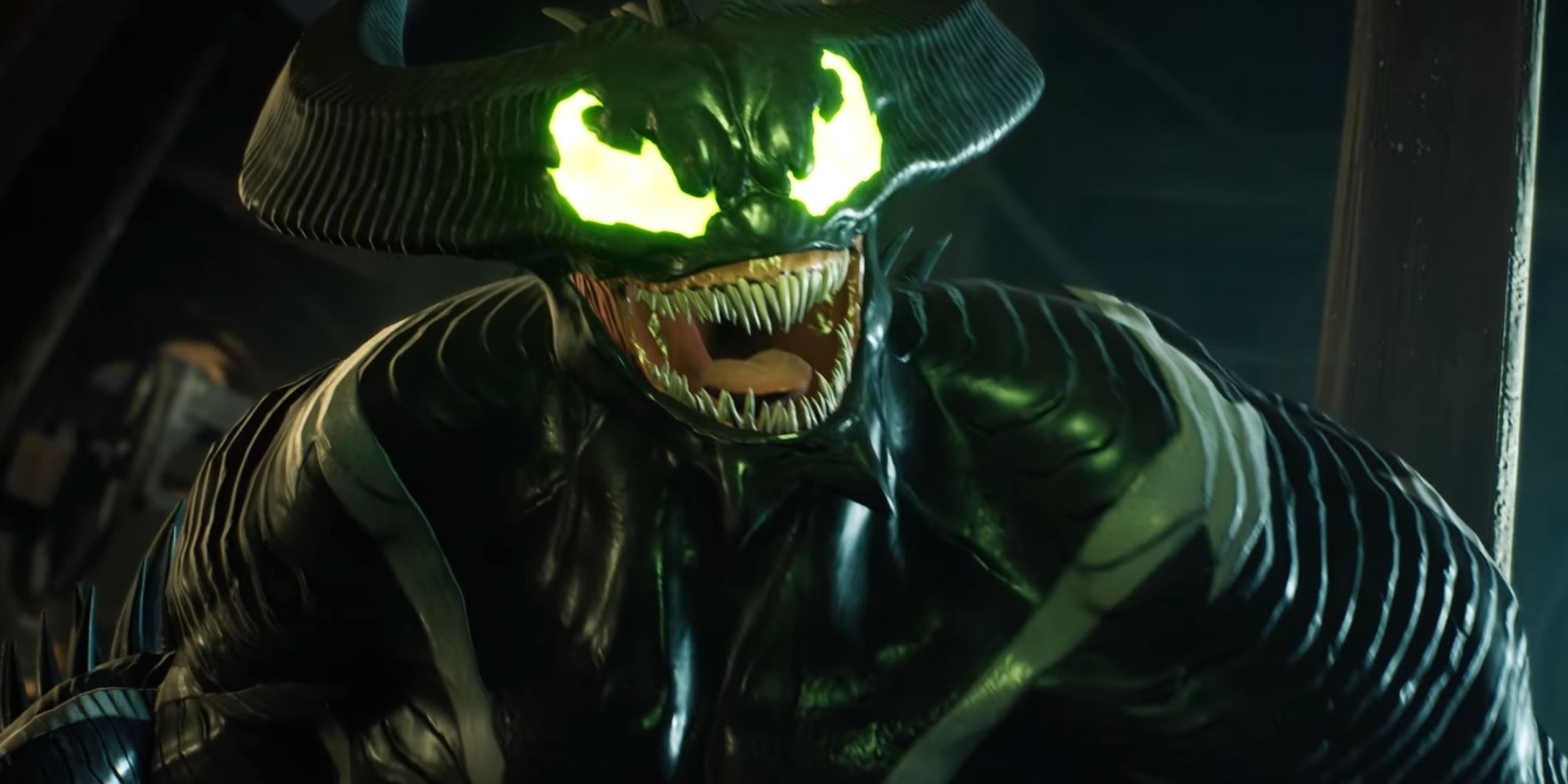 Fallen Venom cutscene of Venom interacting with Hunter and Spider-Man.