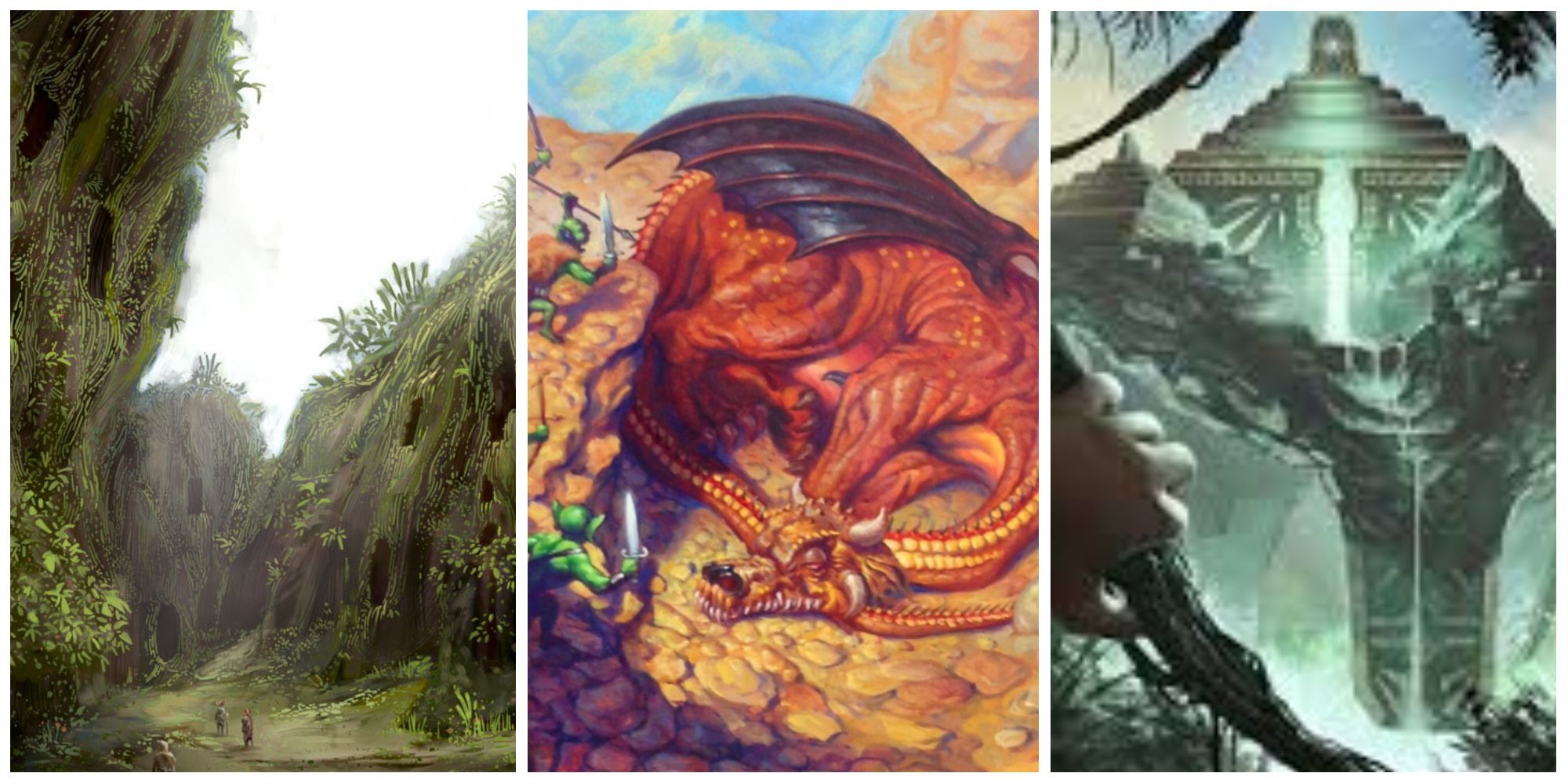 Sylvan Library, Sneak Attack, and Exploration artwork from Magic: The Gathering
