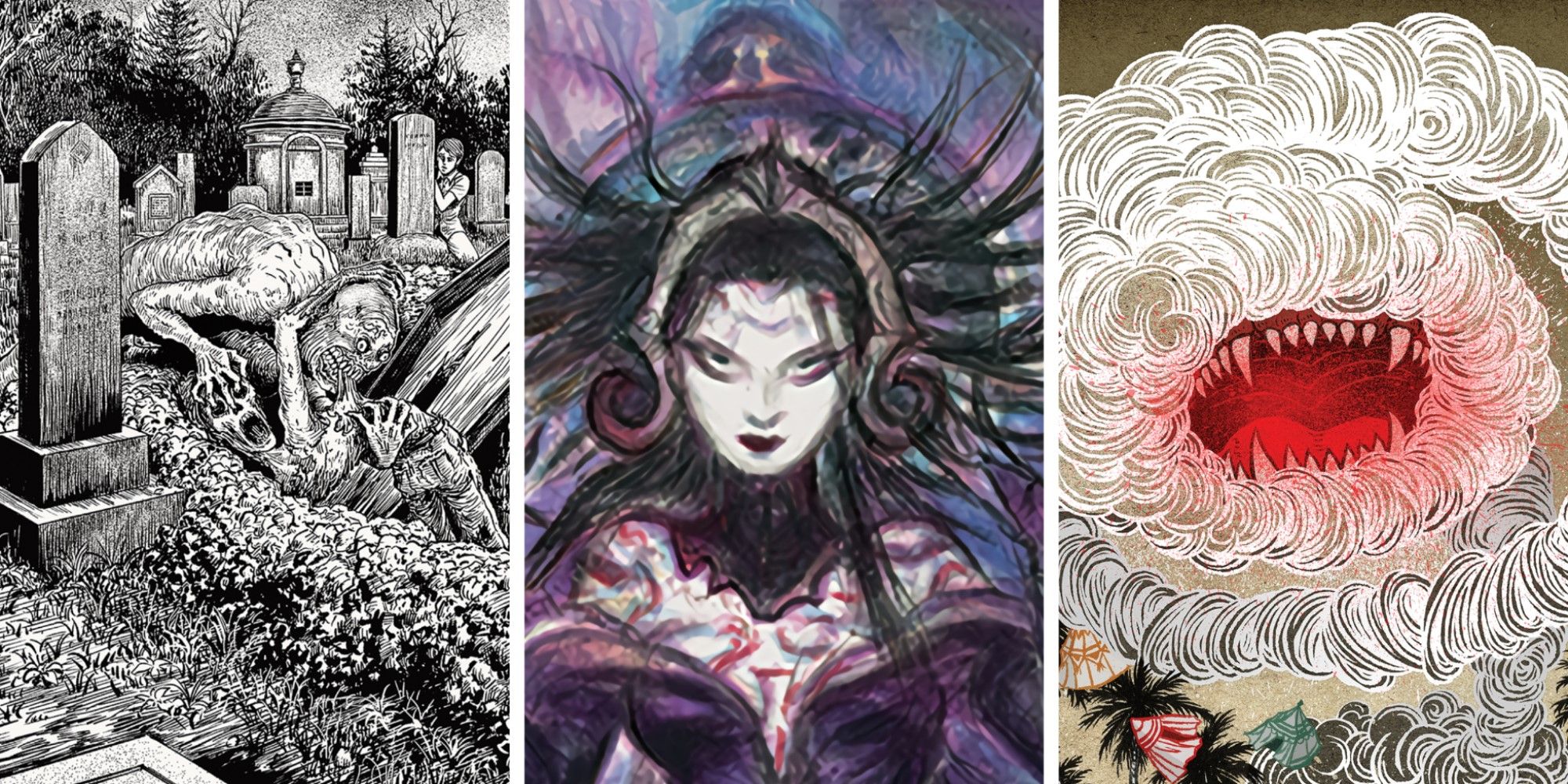 Artwork of three cards from Magic: the Gathering created by guest artists.