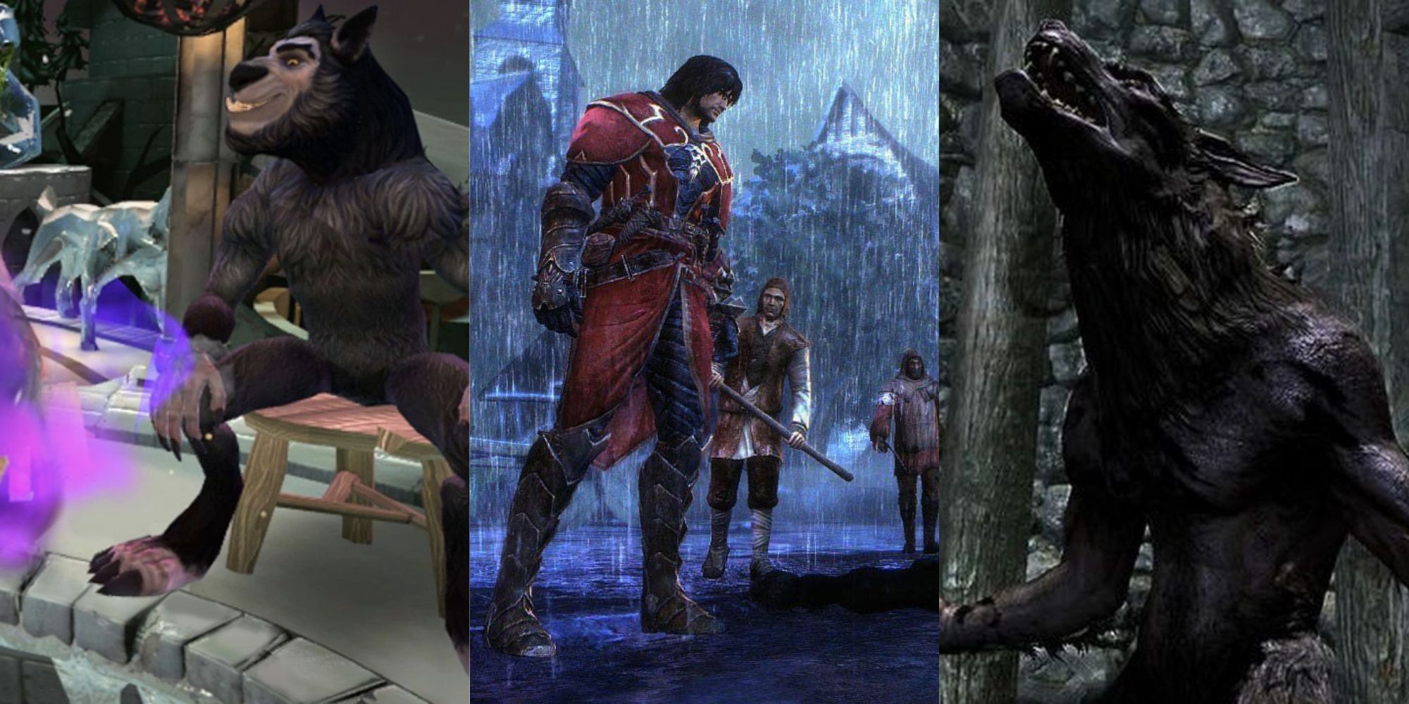 Split image of Werewolf Within, Castlevania, and Skyrim.