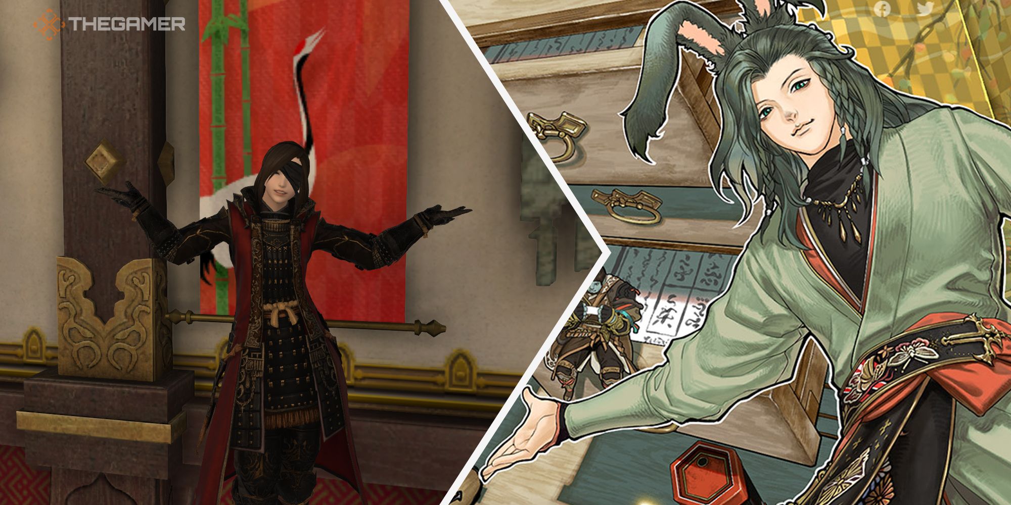 Final Fantasy 14 - collage of player in Heavensturn armor and Heavensturn 2023 key artwork