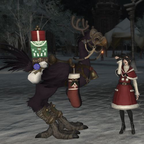 final fantasy 14 player and chocobo wearing antlers