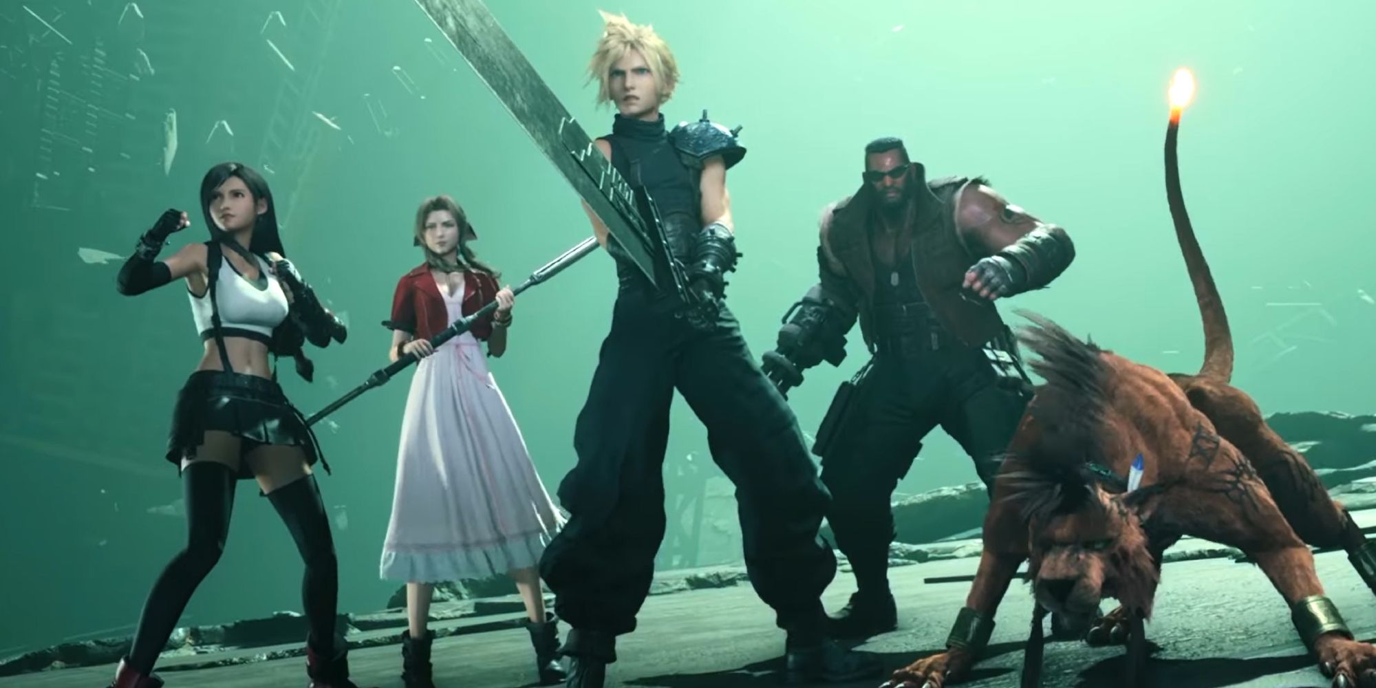 Tifa, Aerith, Cloud, Barrett and Red 13 from Final Fantasy 7 Remake
