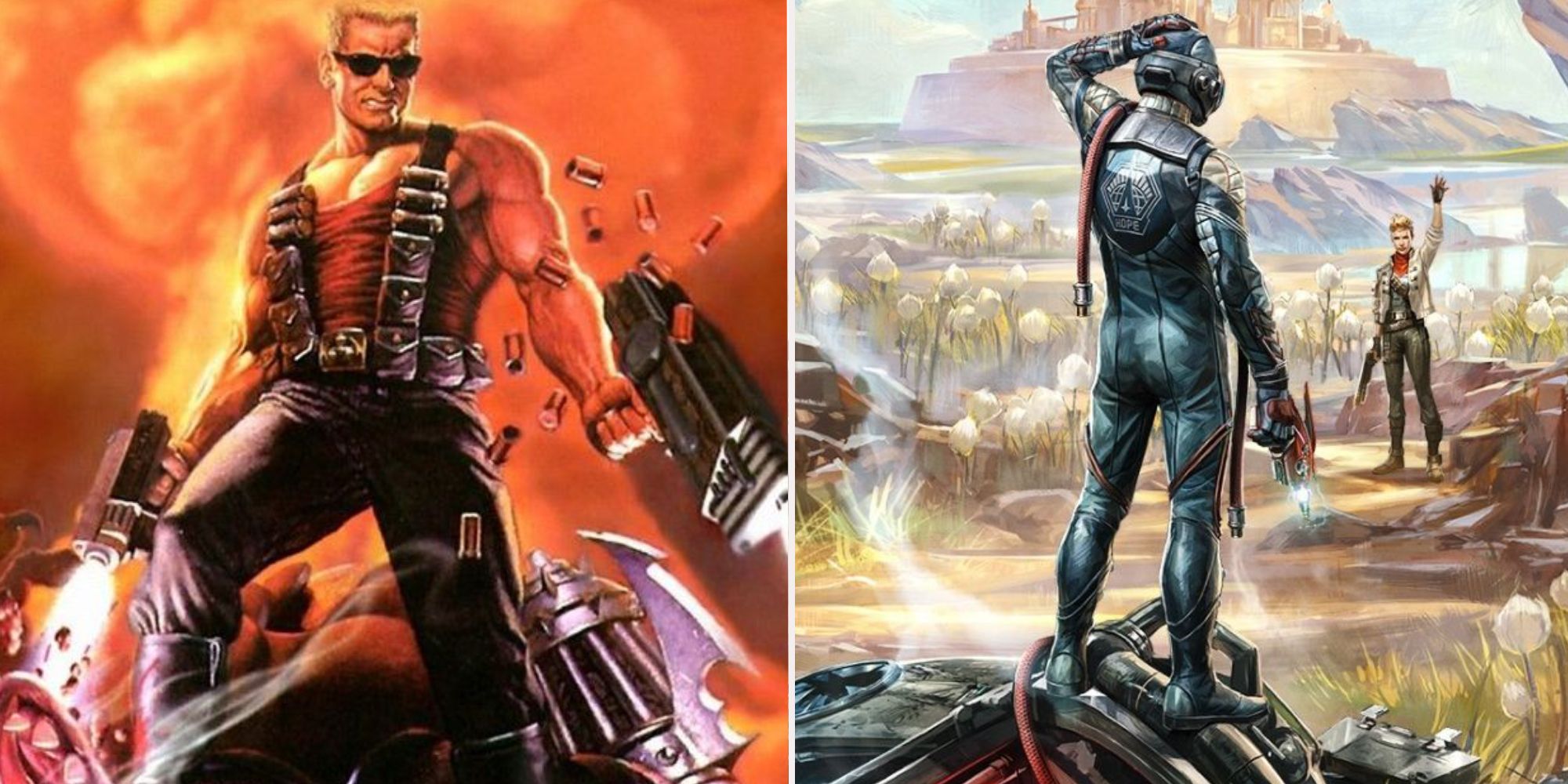 FPS cover art Duke Nukem and Outer Worlds