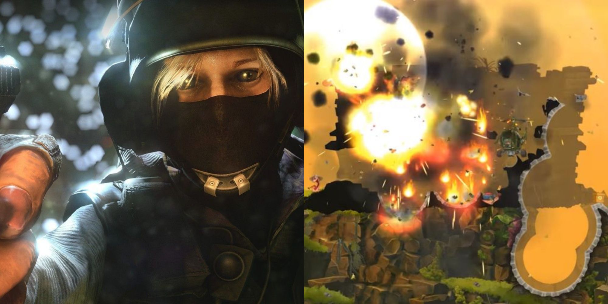 Games With Friendly Fire Featured Split Image Rainbow Six Siege and Worms WMD