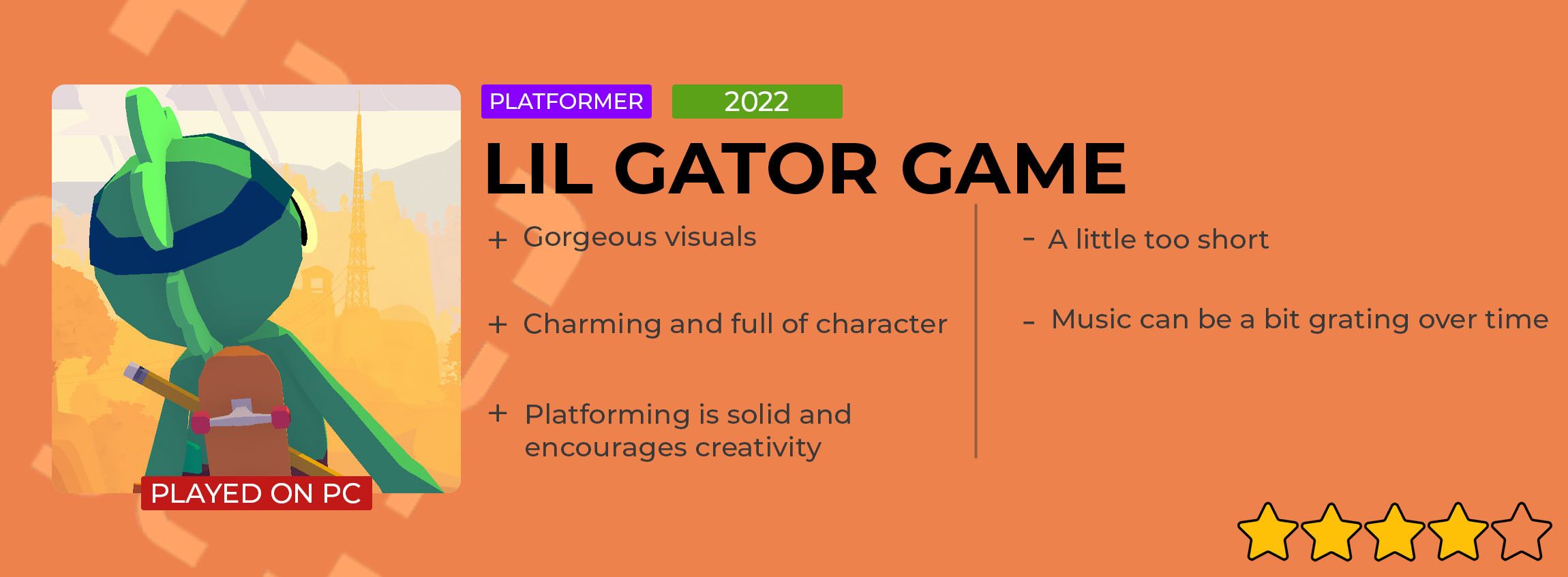Lil Gator Game review card.