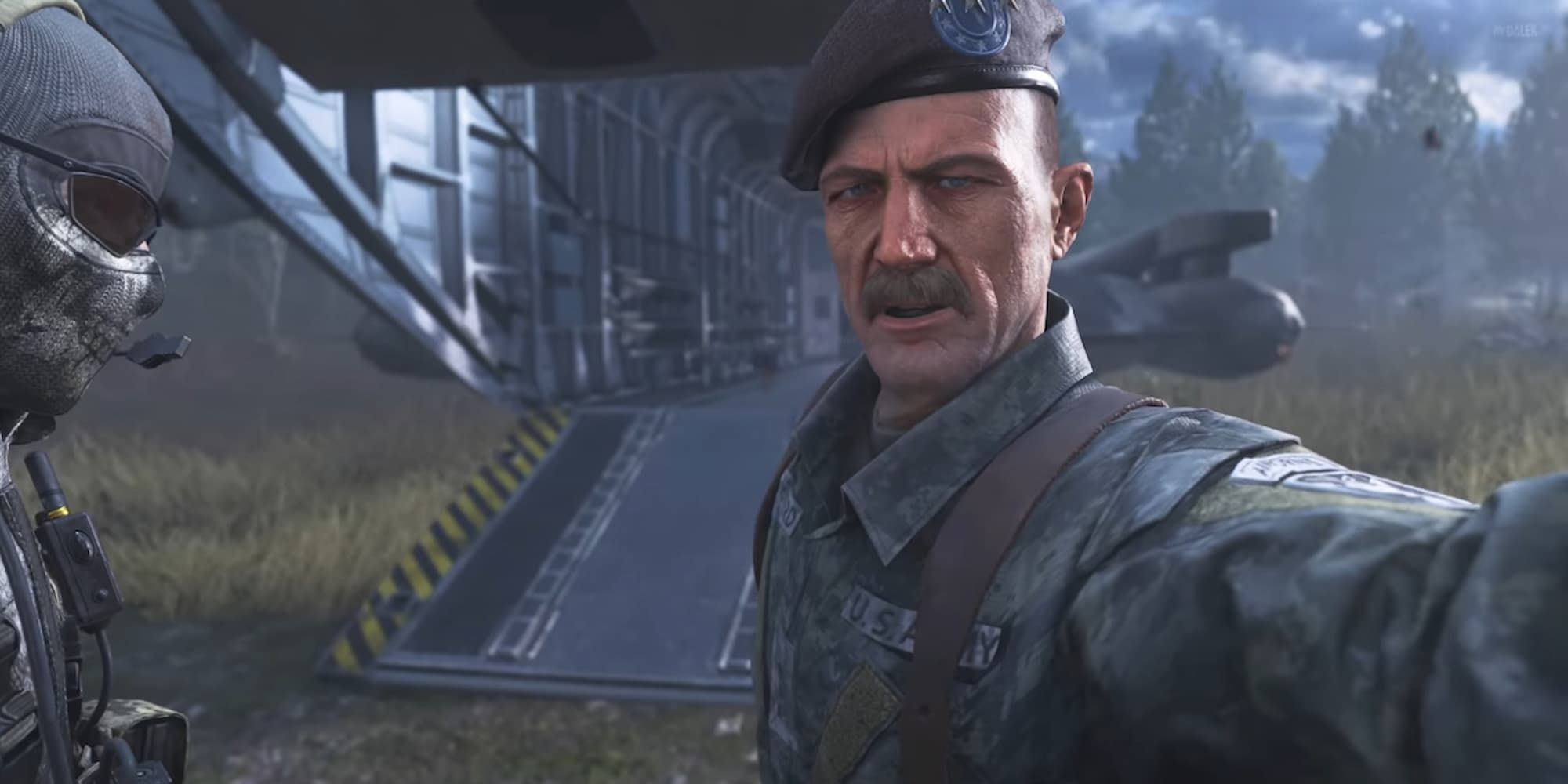 General Shepherd pulls the player character forward after exiting a helicopter.