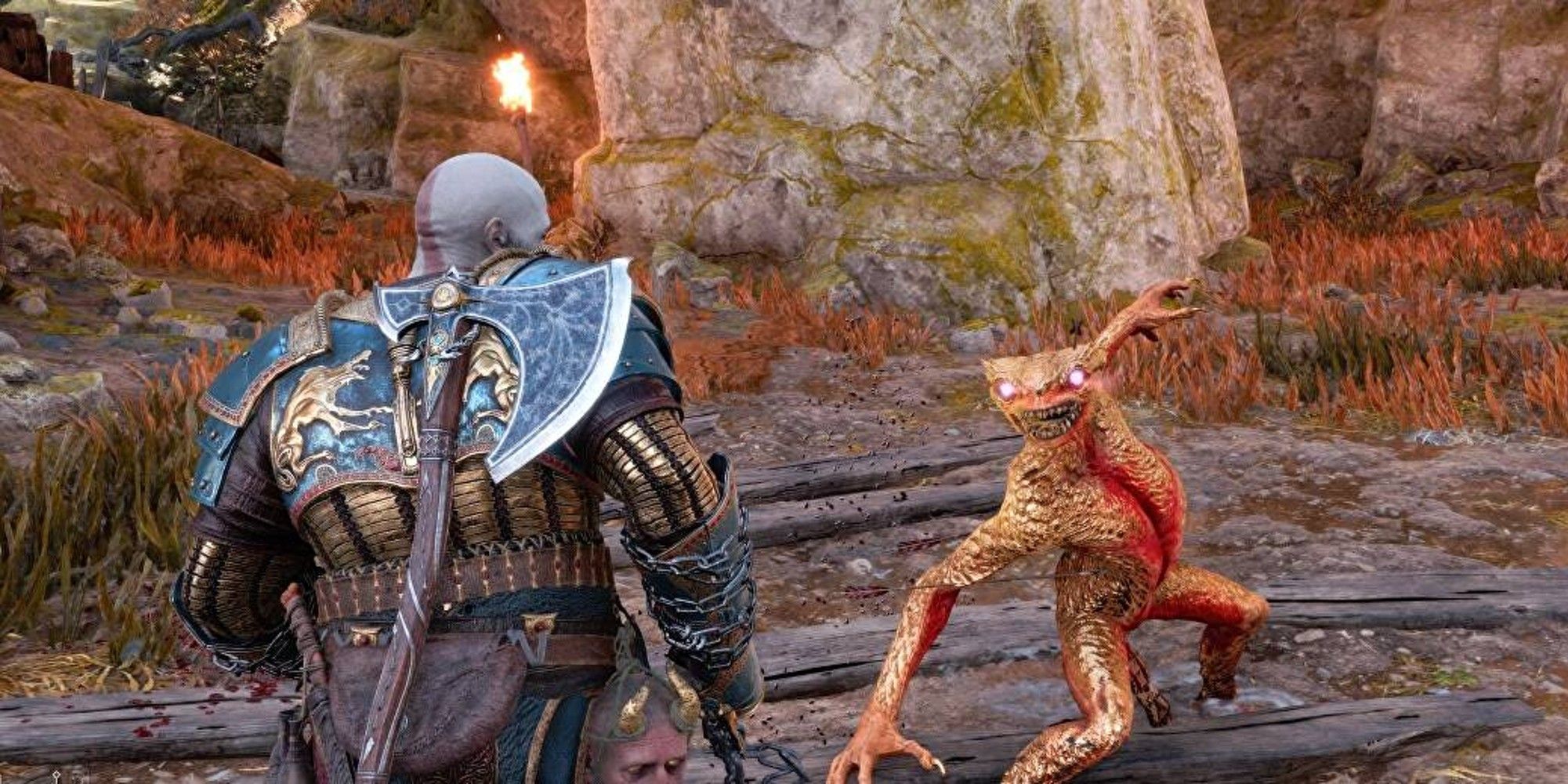 kratos battling ormstunga in god of war ragnarok