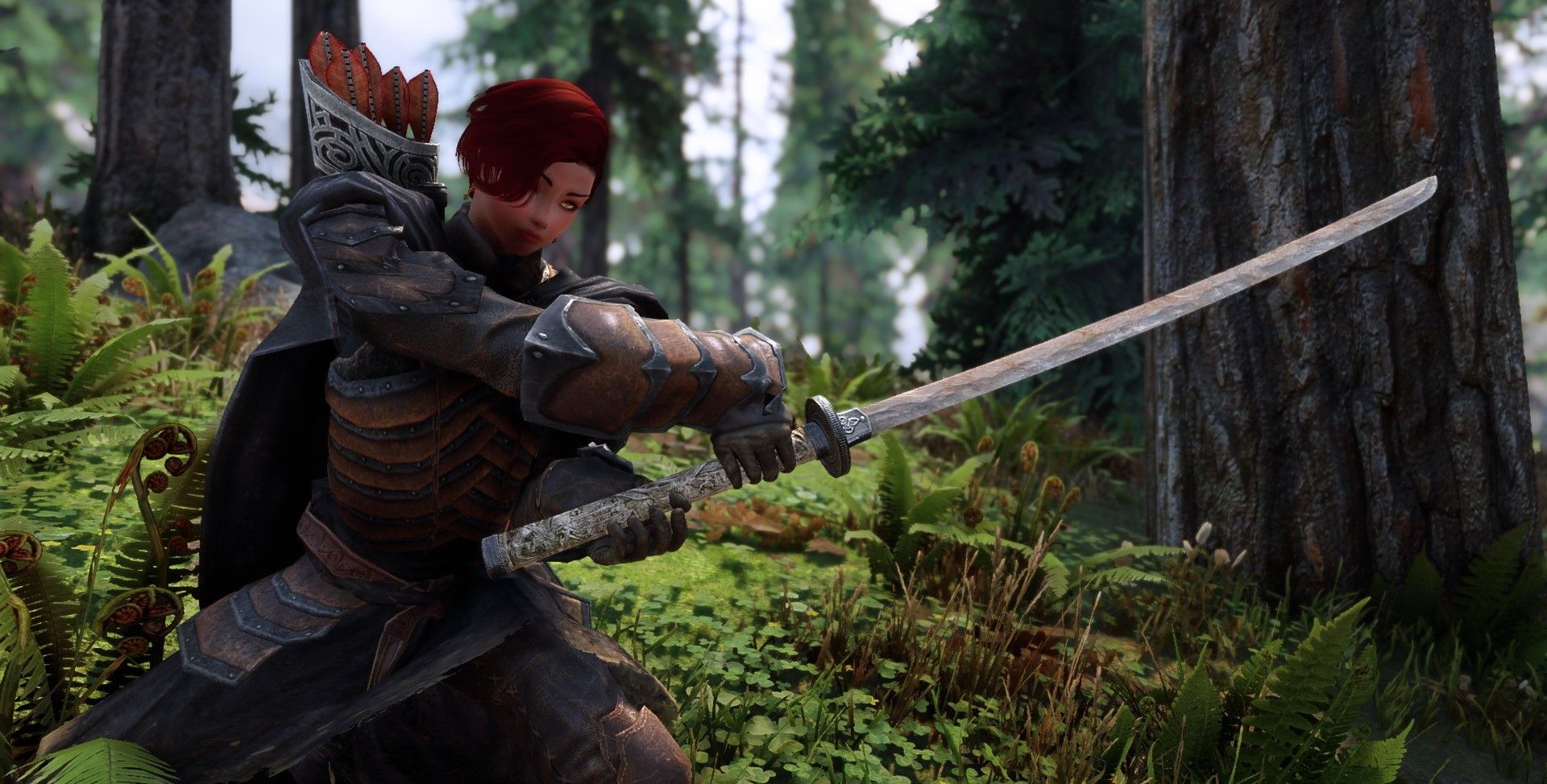 Green Pact Hunter In Woods Modded Swinging Dragonbone Sword