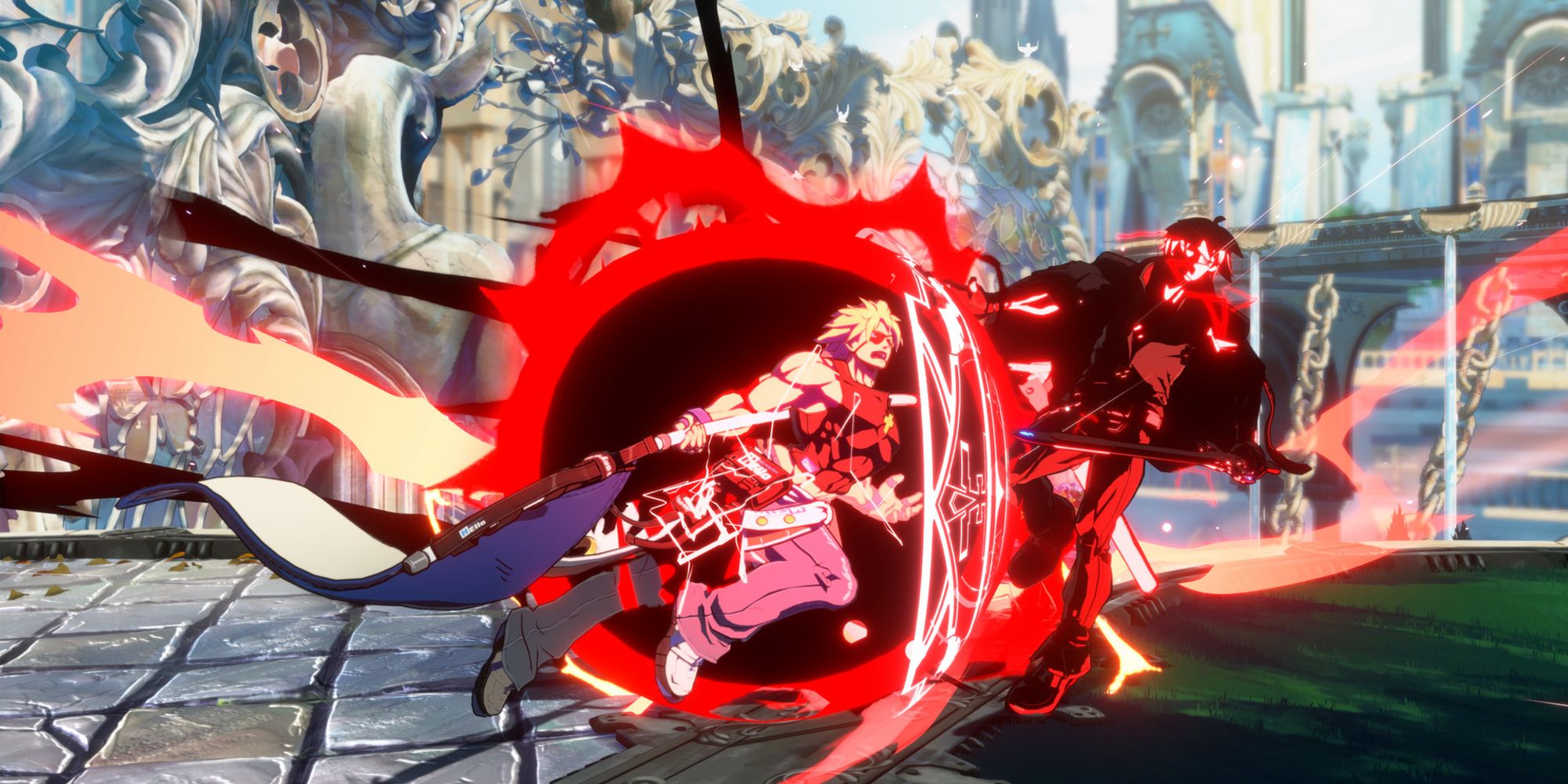 Sin Kiske performing his Ride the Lightning Overdrive on Ky Kiske in Guilty Gear Strive