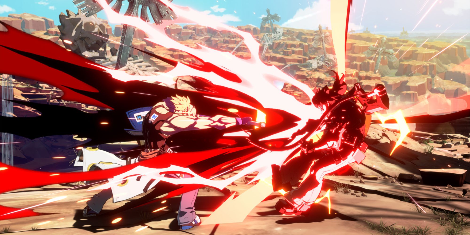 Sin Kiske performing his Tyrant Barrel Overdrive on Sol Badguy in Guilty Gear Strive