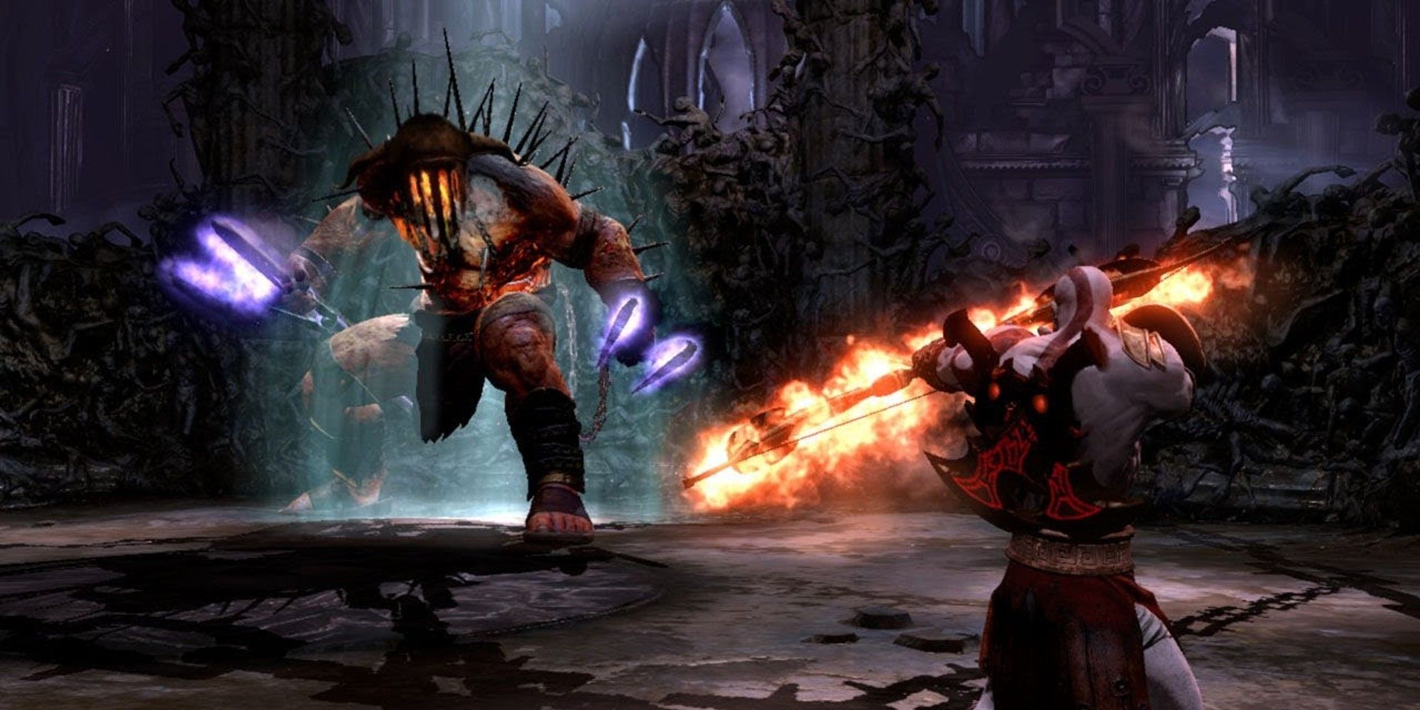 Hades from god of war 3, about to fight Kratos who'd aiming with his bow