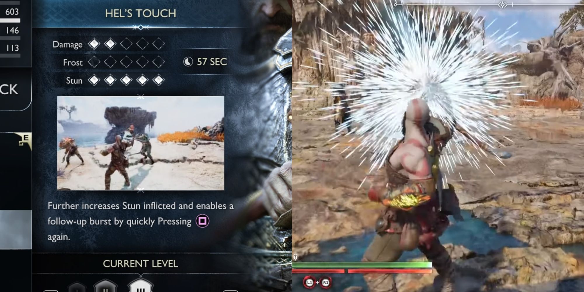 The Leviathan Axe and Hel's Touch Runic Attack, from God of War Ragnarok