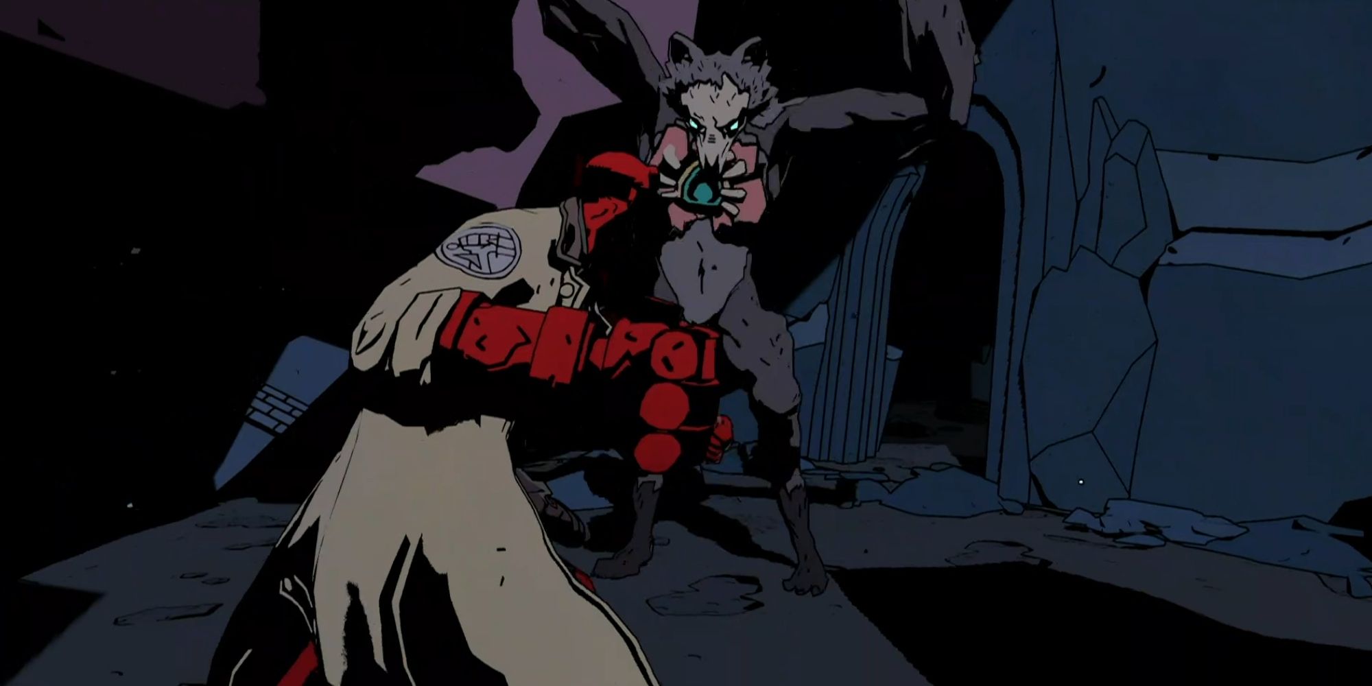 hellboy web of wyrd hellboy fighting a giant wolf