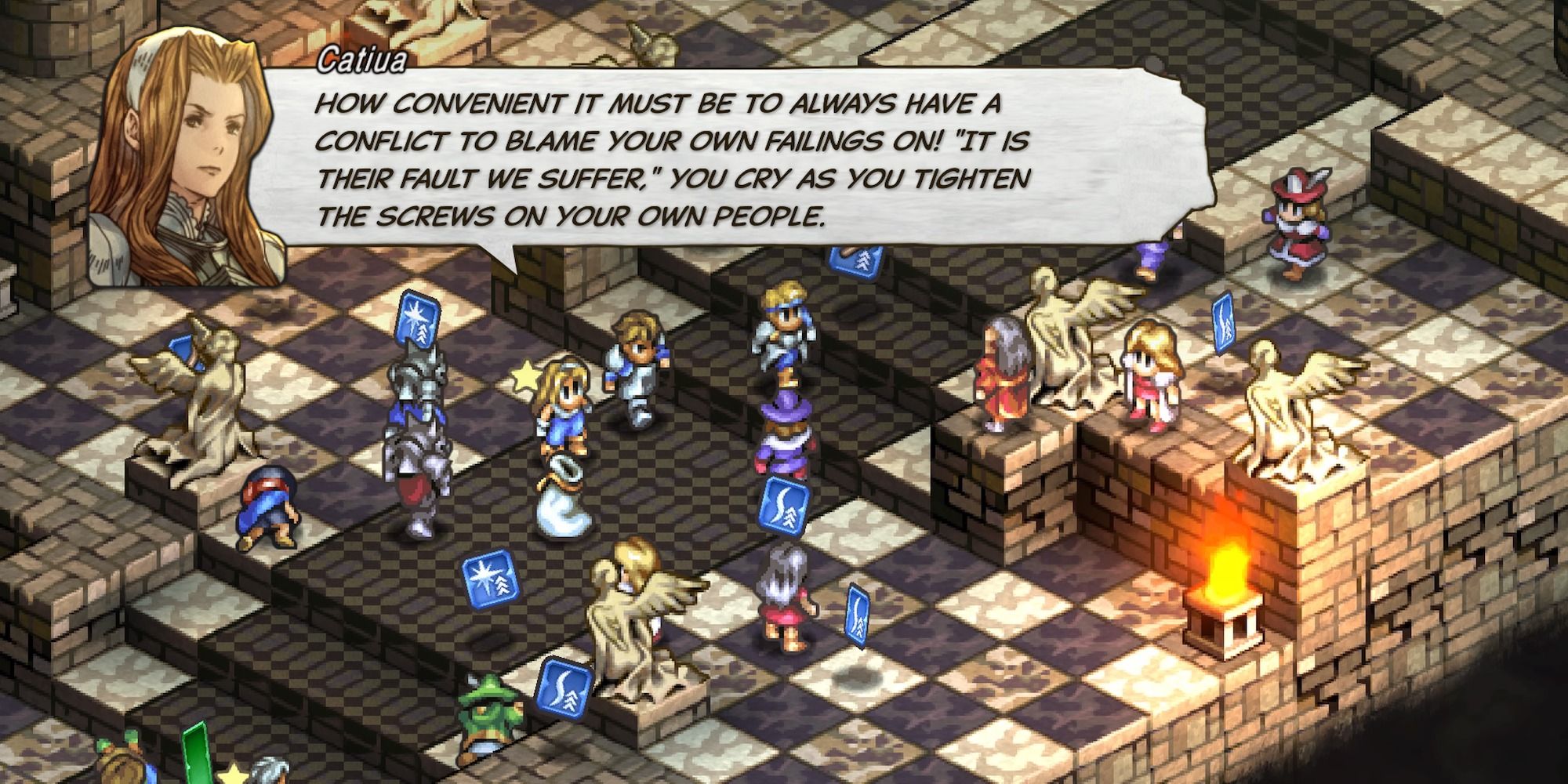 Catiua talking in battle Tactics Ogre: Reborn