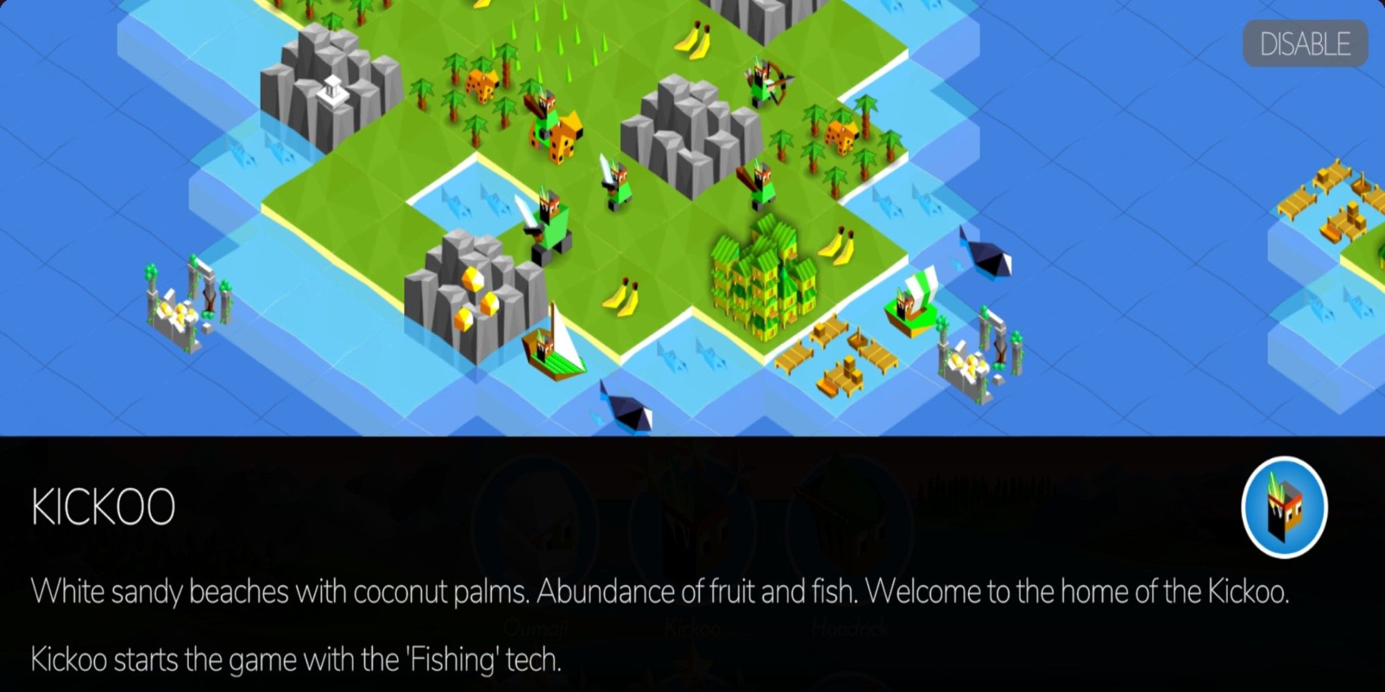 Information on the Kickoo Tribe from Battle of Polytopia.