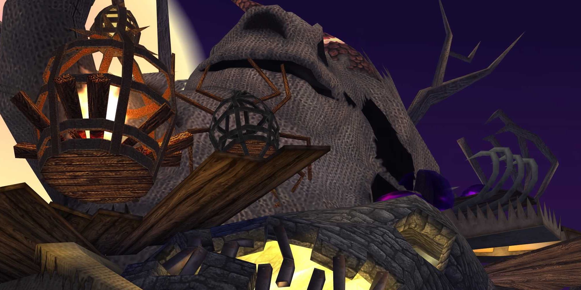 Kingdom Hearts - Nightmare before Christmas giant Oogie Boogie  with planks and stone buildings coming out