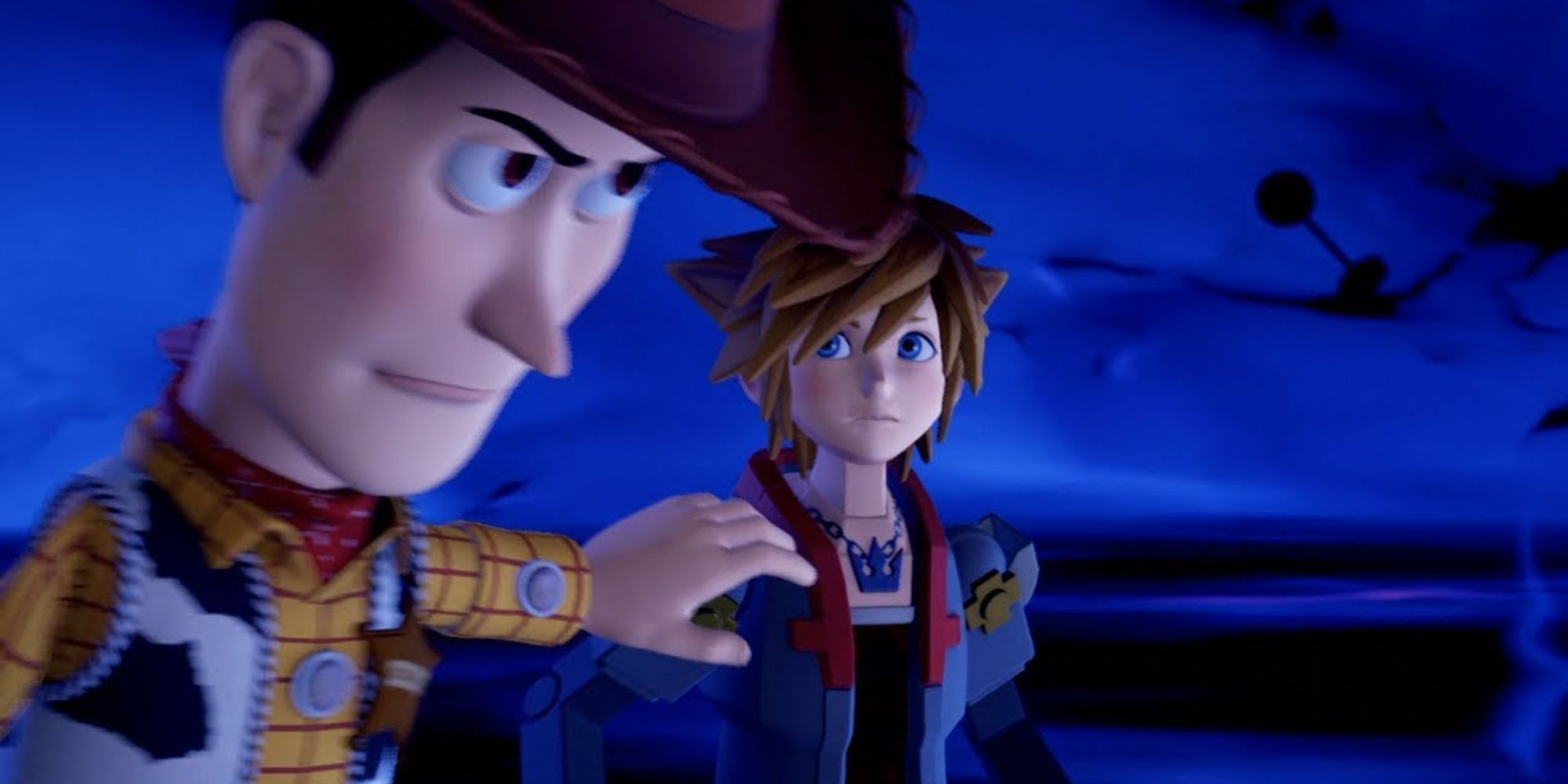 Woody pushing Sora aside in Kingdom Hearts 3.