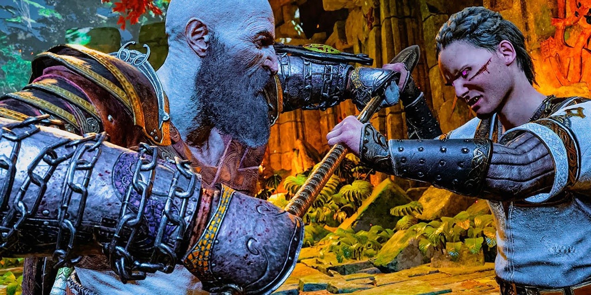 Kratos vs Heimdall God of War Ragnarok, Heimdall grabbing Kratos's axe
