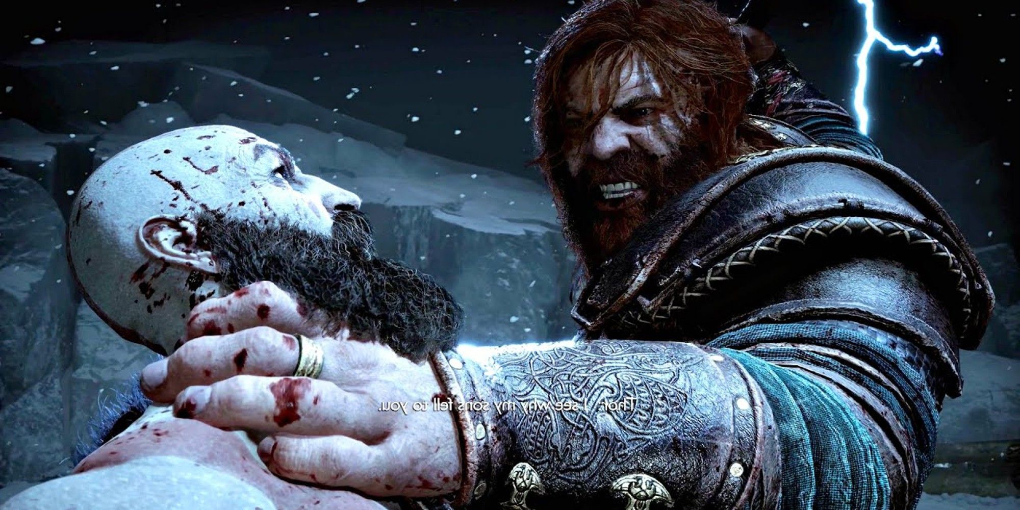 Kratos vs Thor God of War Ragnarok, Thor grabbing Kratos by his throat