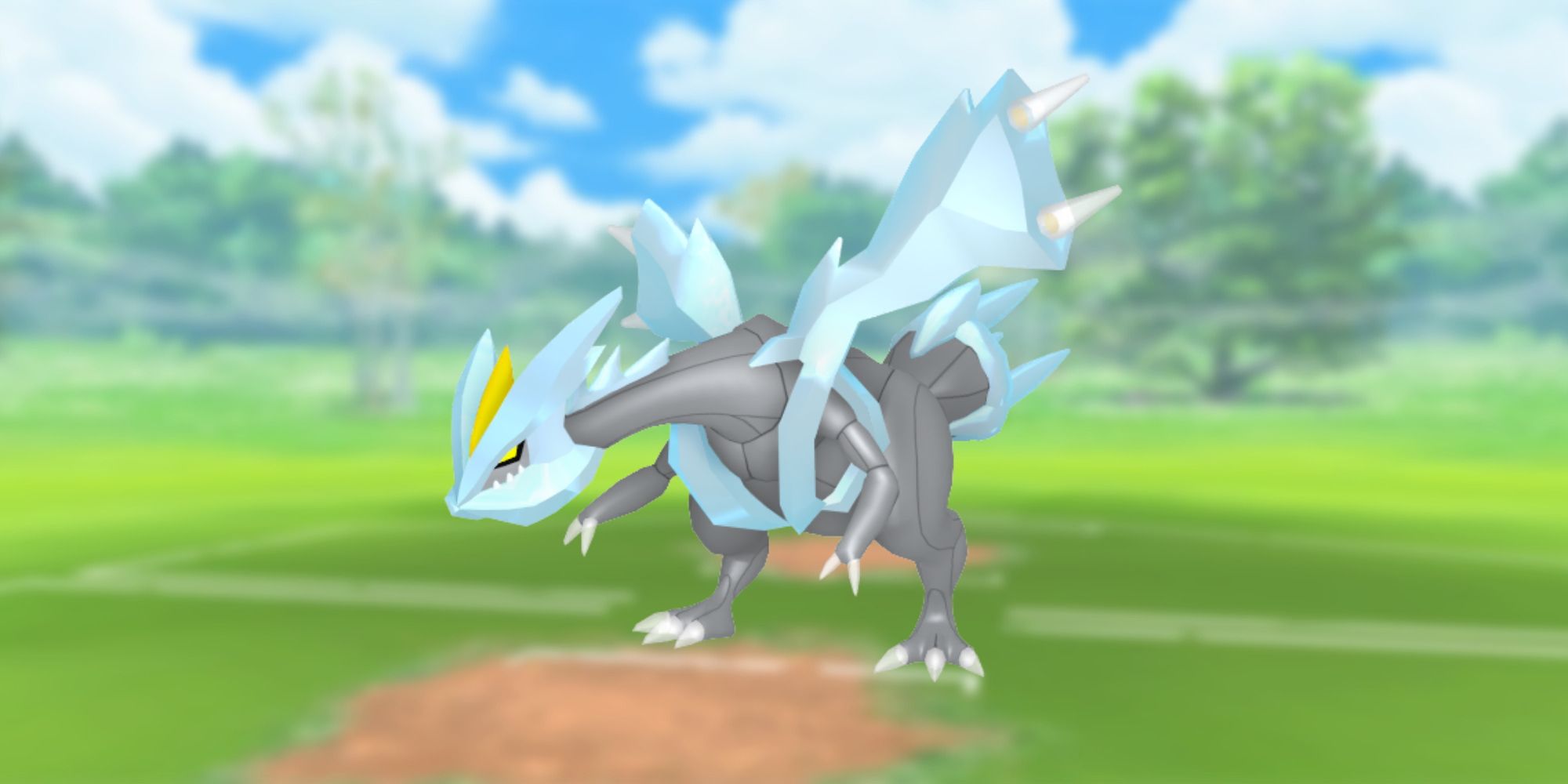 Kyurem from Pokemon with the Pokemon Go battlefield as the background
