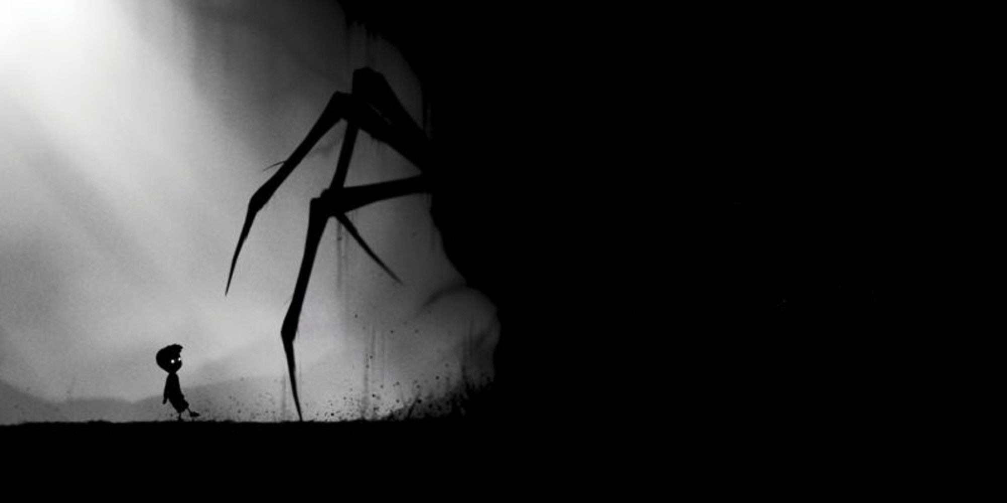 Limbo Game Cover with the boy encountering a giant spider in the shadow