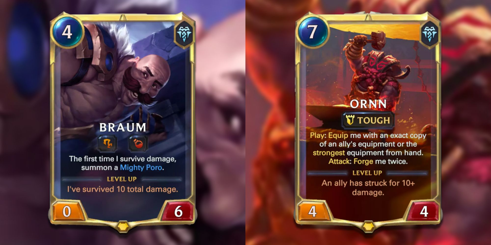 Legends of Runeterra split image of braum and ornn cards