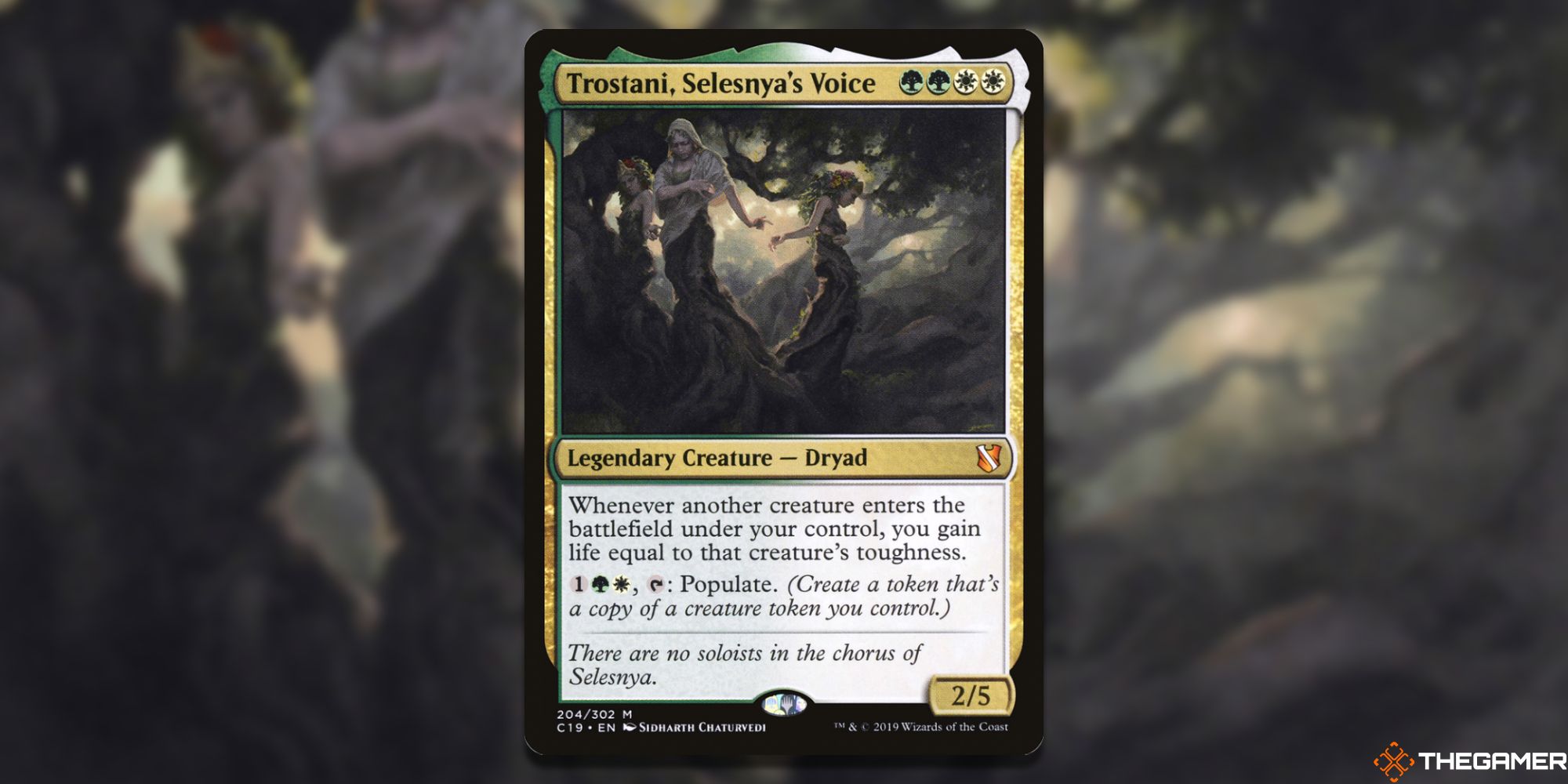 Image of the Trostani Selesnyas Voice card in Magic: The Gathering, with art by Sidharth Chaturvedi