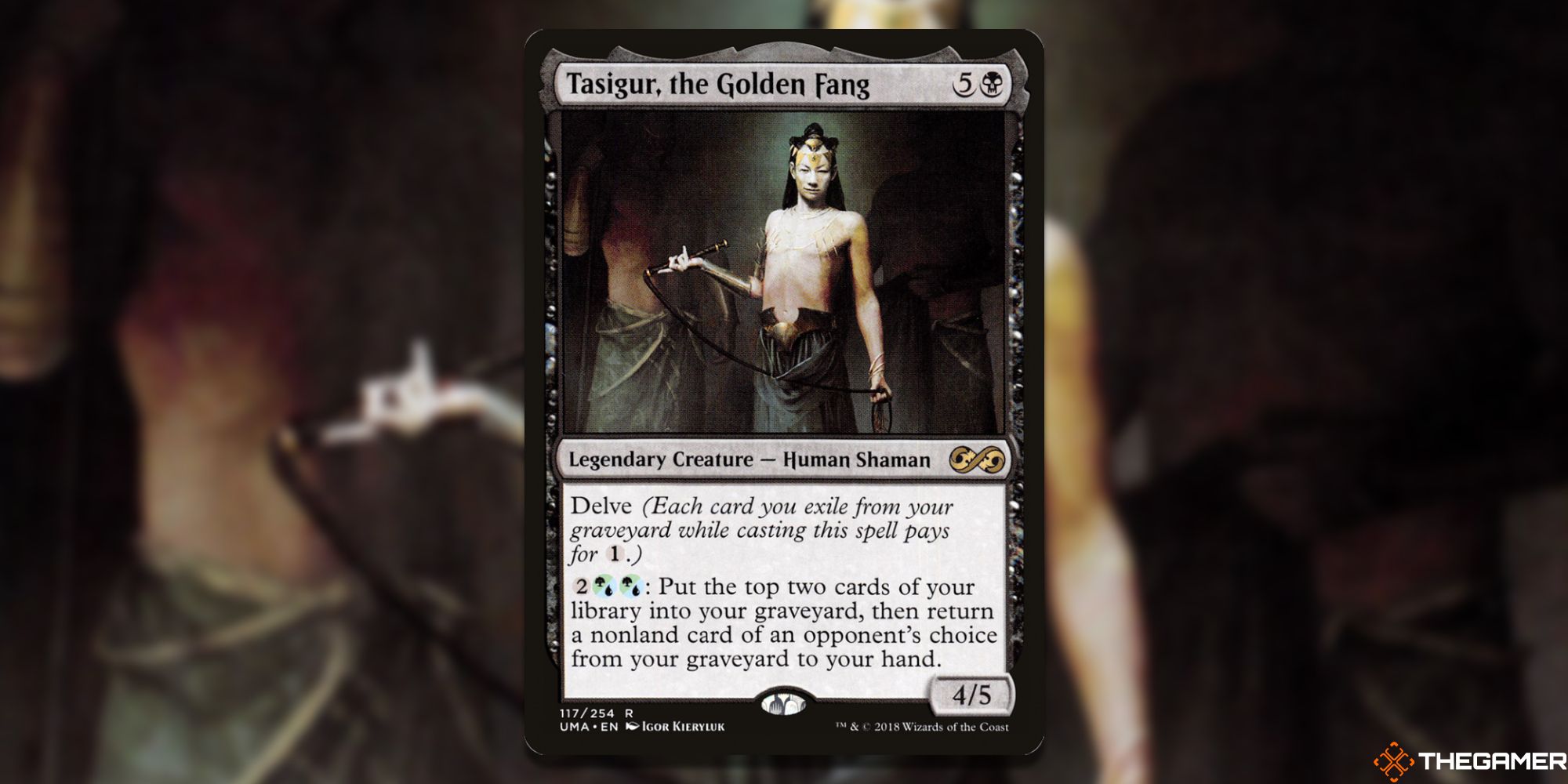 Image of the Tasigur, The Golden Fang card in Magic: The Gathering, with art by Igor Kieryluk