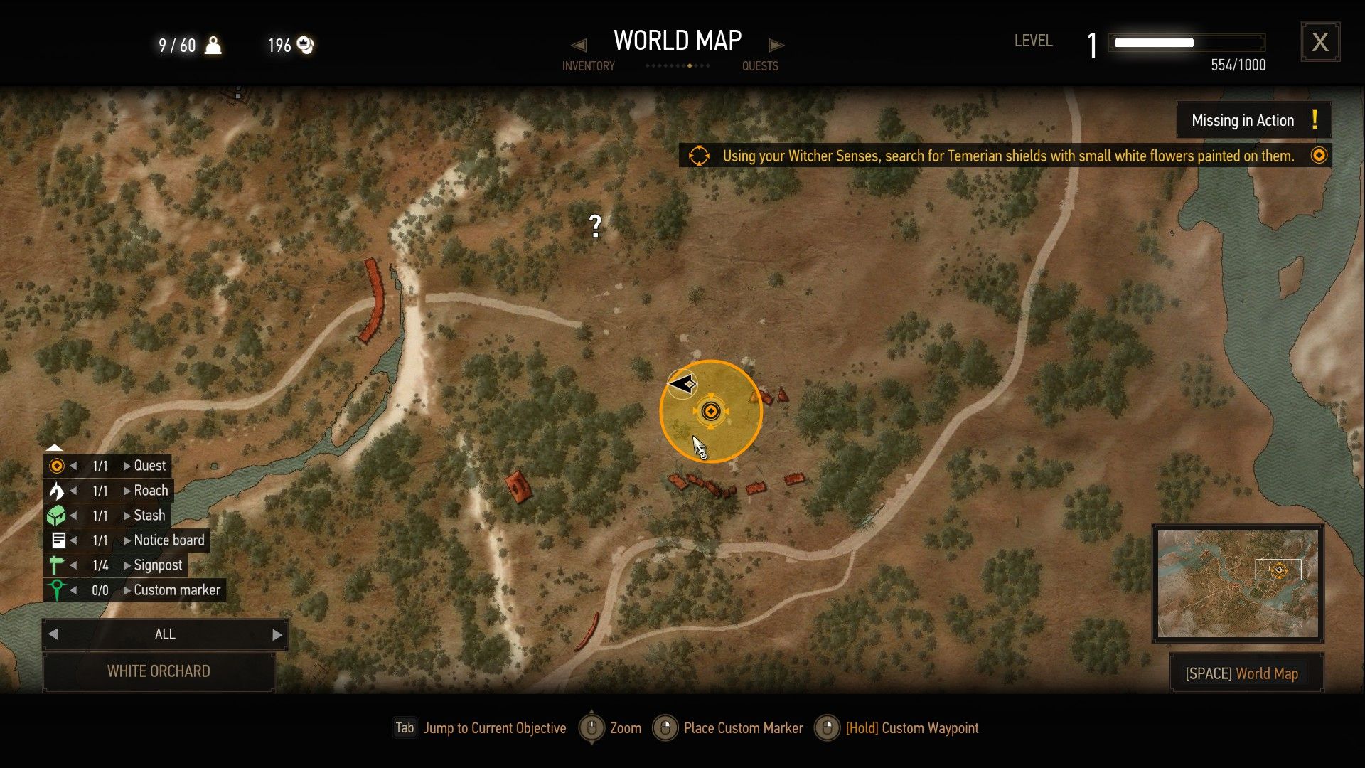 A screenshot of a game's map, showing a good location to search.