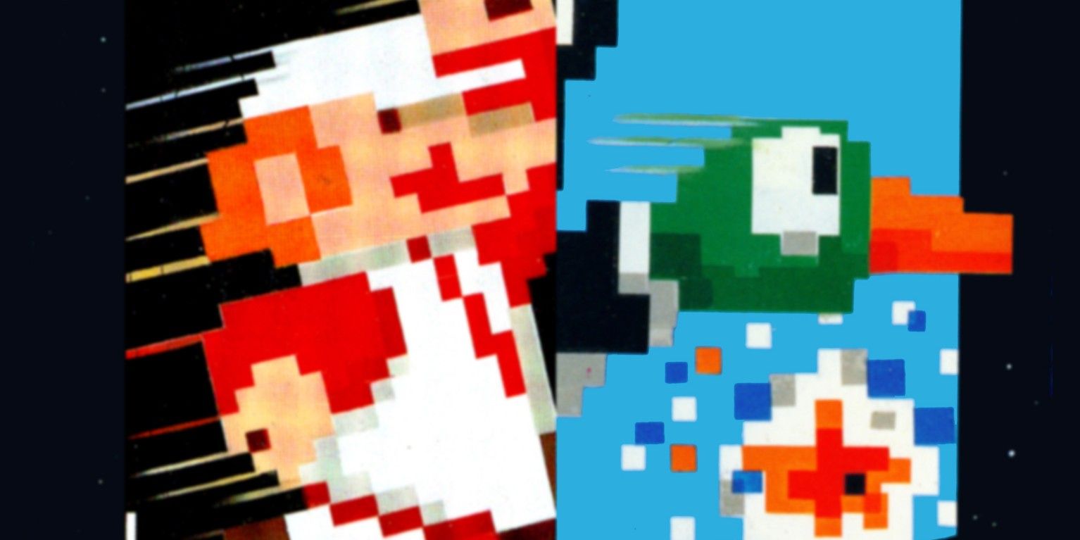 Cropped image of the box art for Super Mario Bros (left) and Duck Hunt (right)