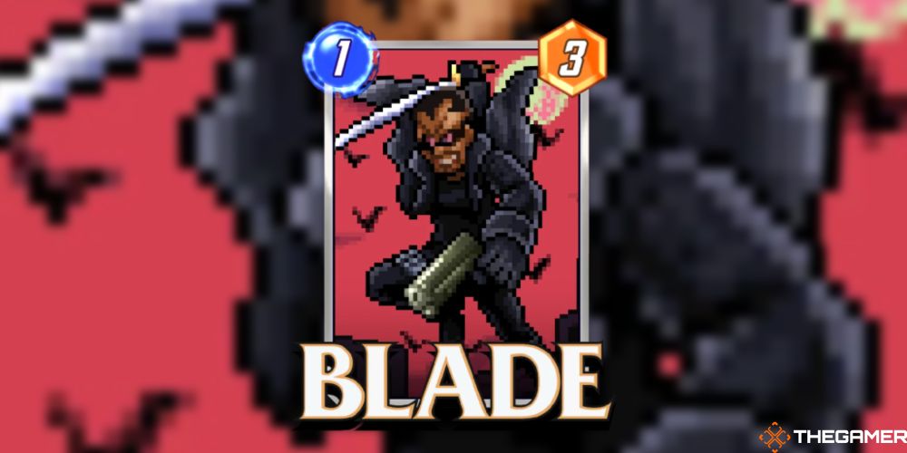 Marvel Snap Retro Variant Blade with a sword and gun