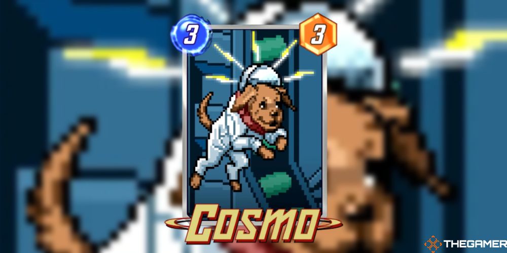 Marvel Snap Retro Variant Cosmo lightning bolts over head