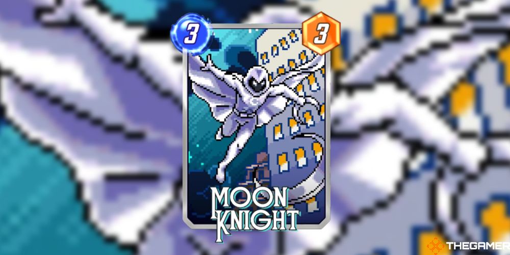 Marvel Snap Retro Variant Moon Knight diving with moon projectiles