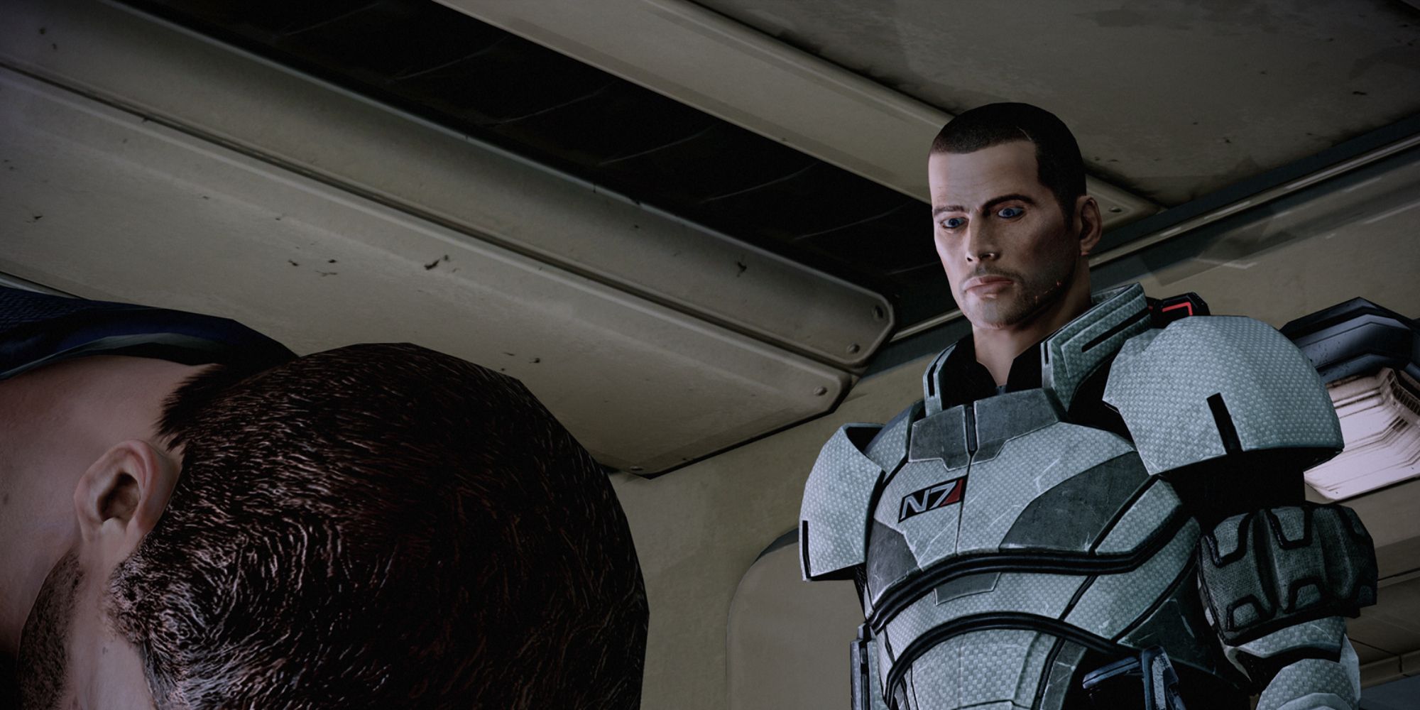 Mass Effect 2 Screenshot Of Shepard Looking Down At Aresh