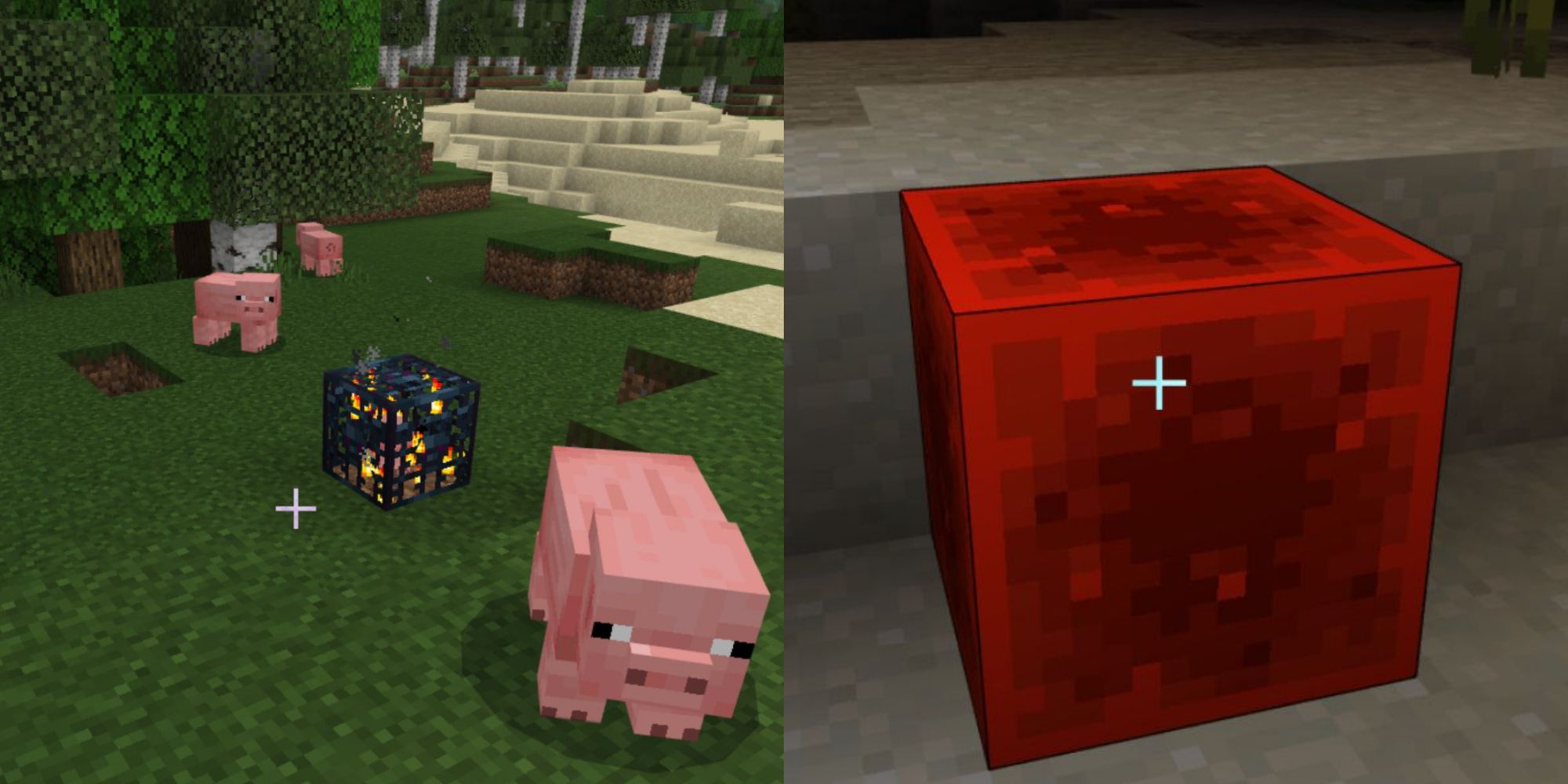 Minecraft Items In Real Life Featured Split Image Pig Spawner and Redstone Block