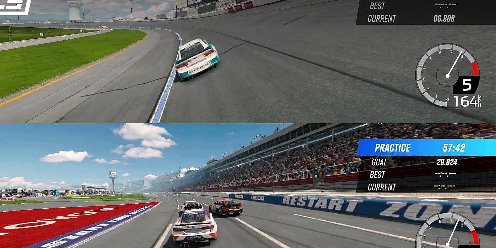 NASCAR Rivals split screen racing on track