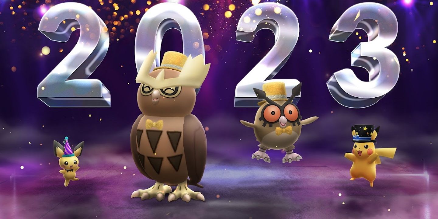 New Year's 2023 Event Image with costumed Pichu, Noctowl, Hoothoot, and Pikachu