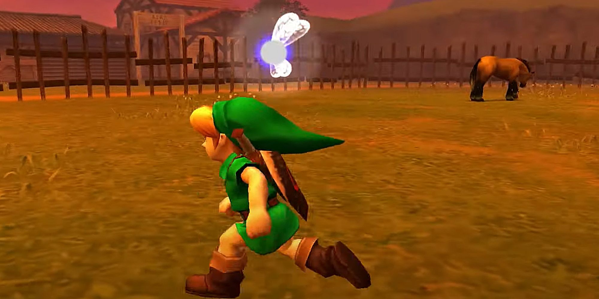 Link running with Navi in Zelda Ocarina of Time