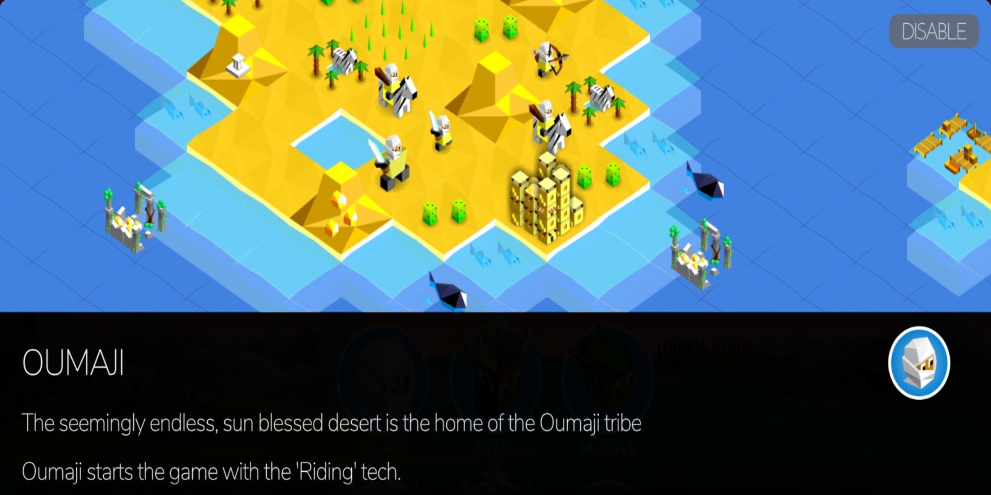 Information on the Oumaji Tribe from Battle of Polytopia.